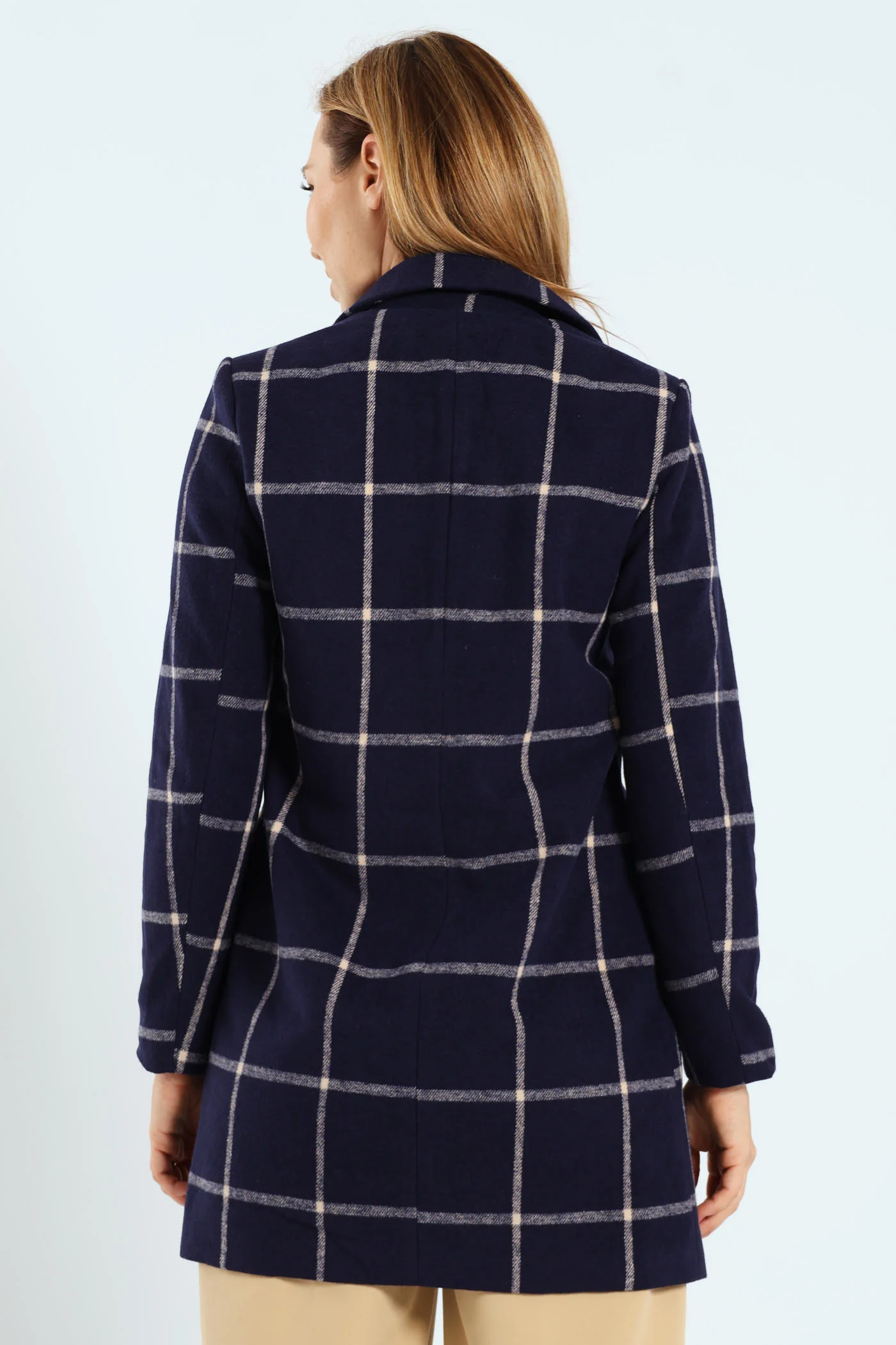Charlotte Grid Check Single Breasted Coat - Navy - Image 3