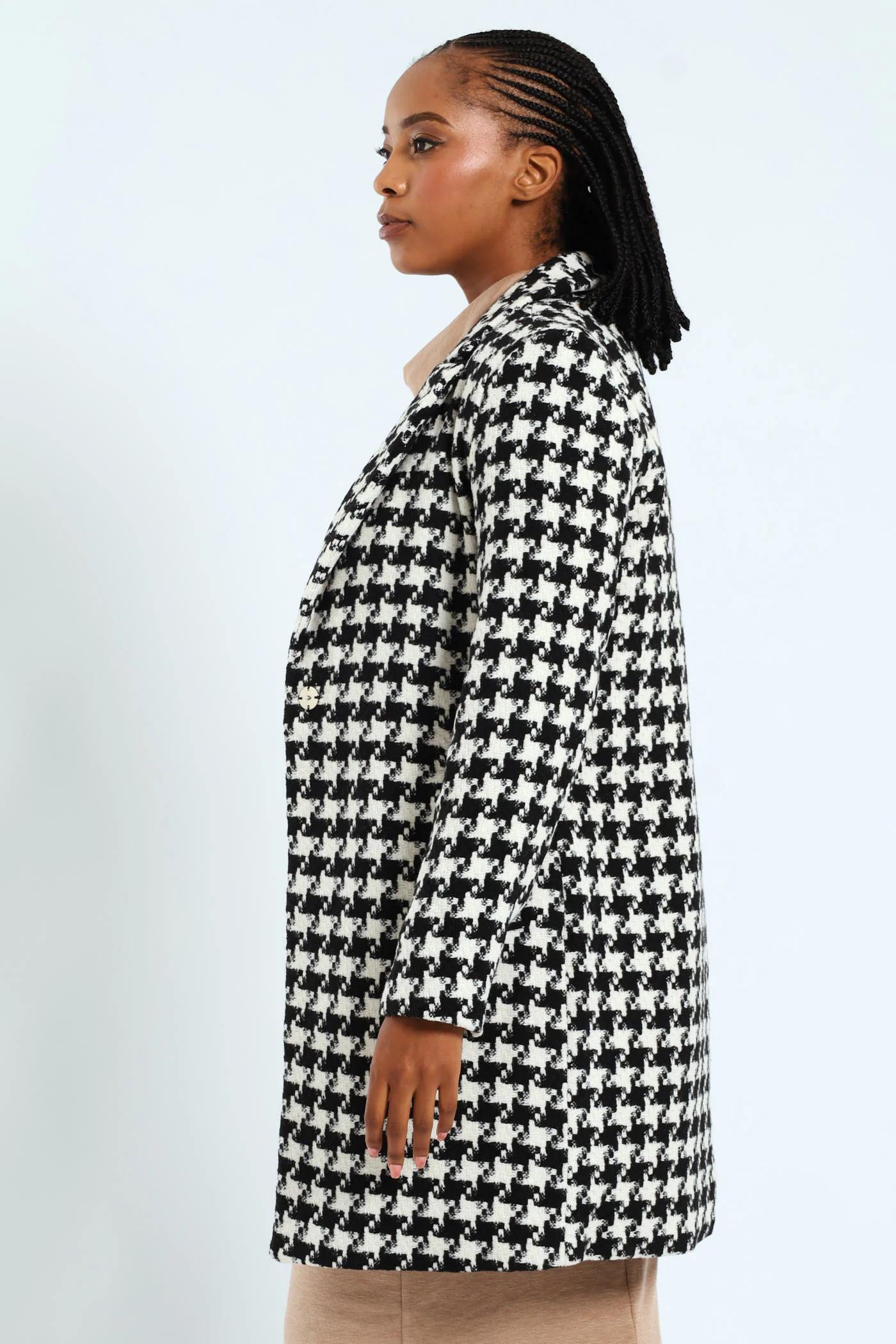 Charlotte Houndstooth Single Breasted Coat - Black/Cream - Image 4