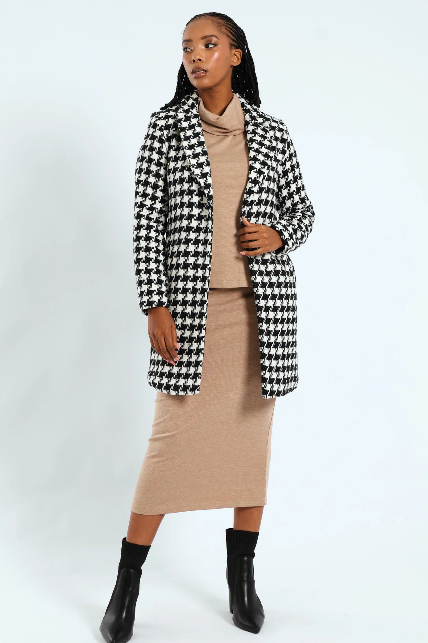 Charlotte Houndstooth Single Breasted Coat - Black/Cream - Image 5