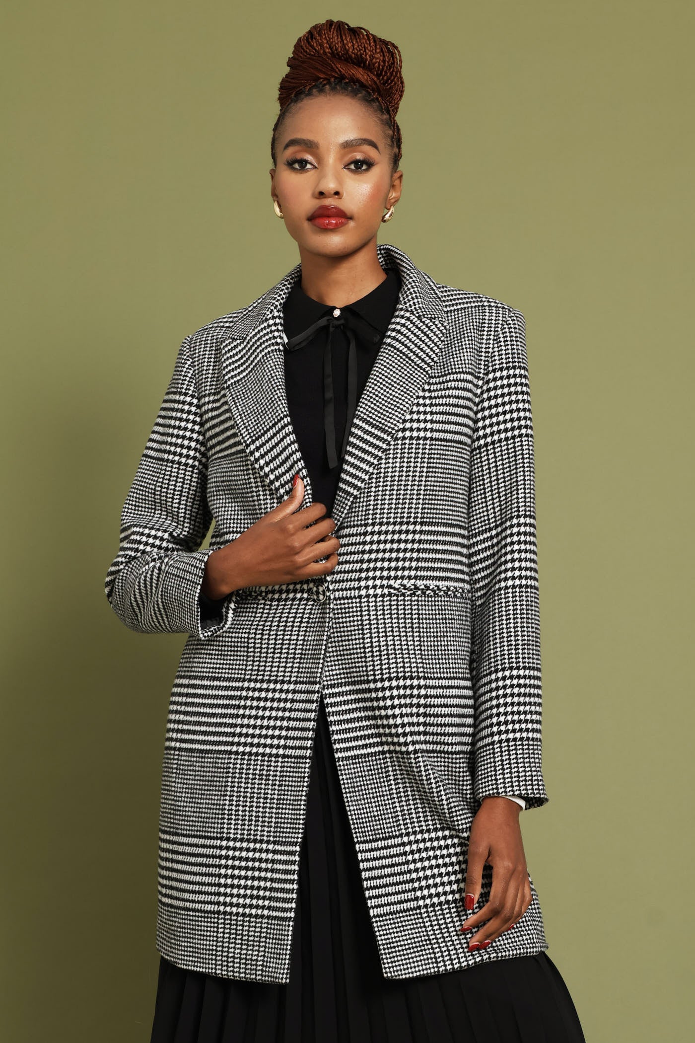 Charlotte Houndstooth Single Breasted Coat - Black/White - Image 2