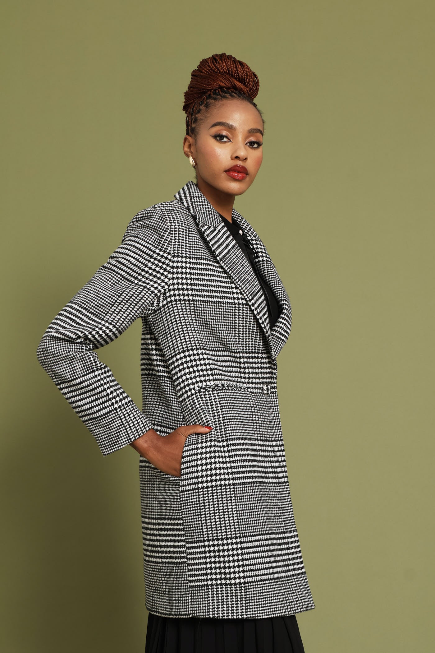 Charlotte Houndstooth Single Breasted Coat - Black/White - Image 4