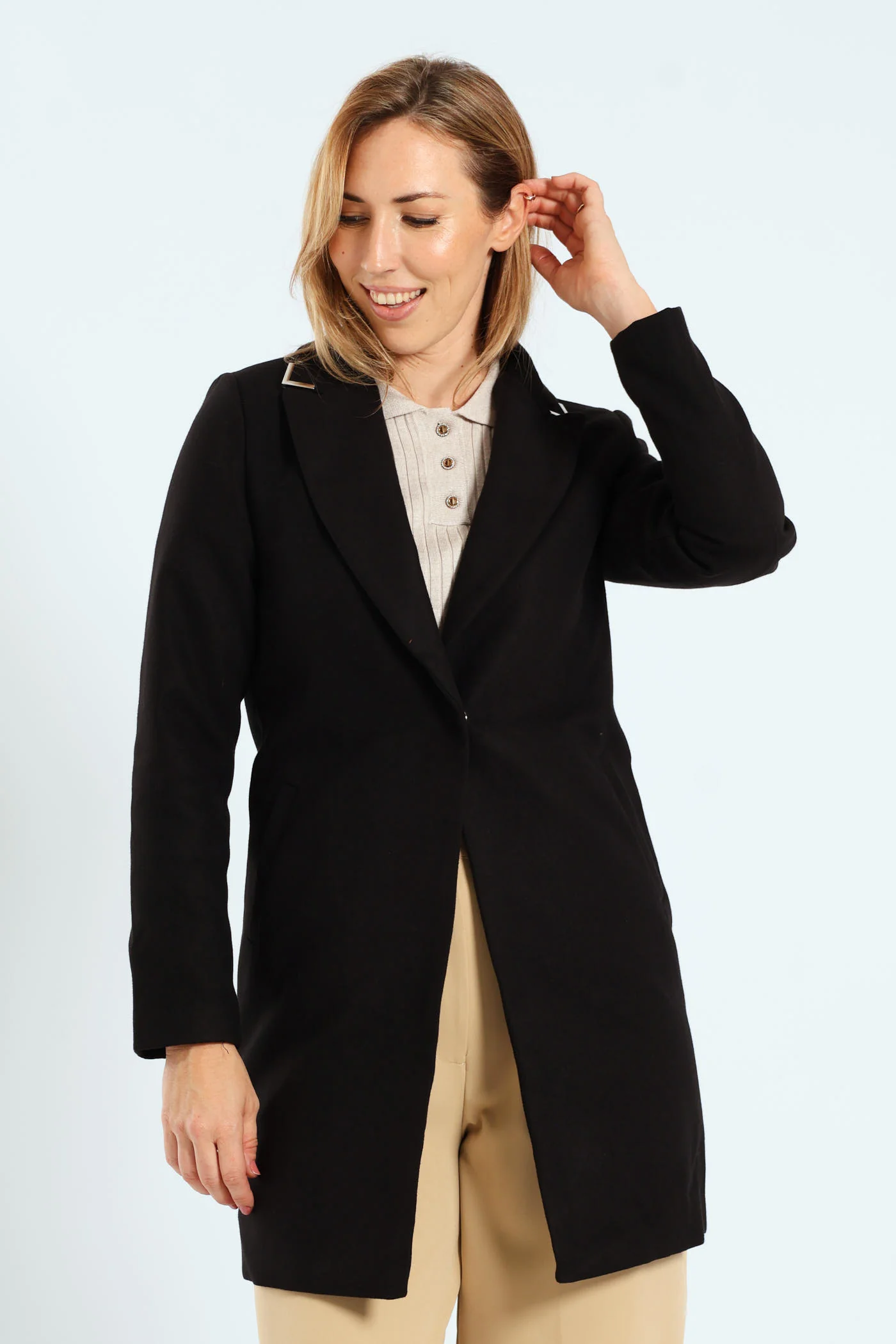 Charlotte Metal Trim Collar Coat - Black - Image 2