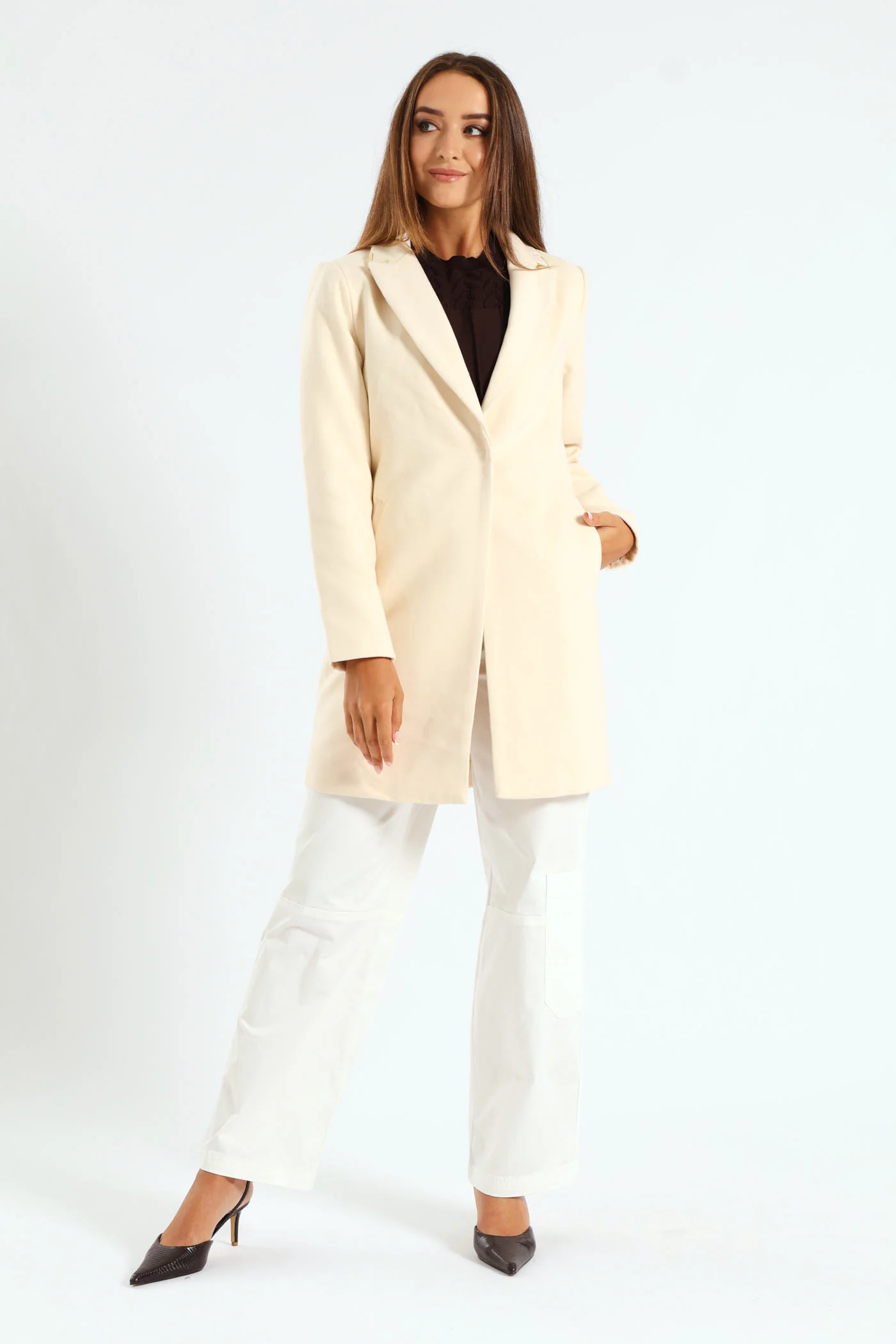 Charlotte Single Breasted Coat - Cream - Image 2