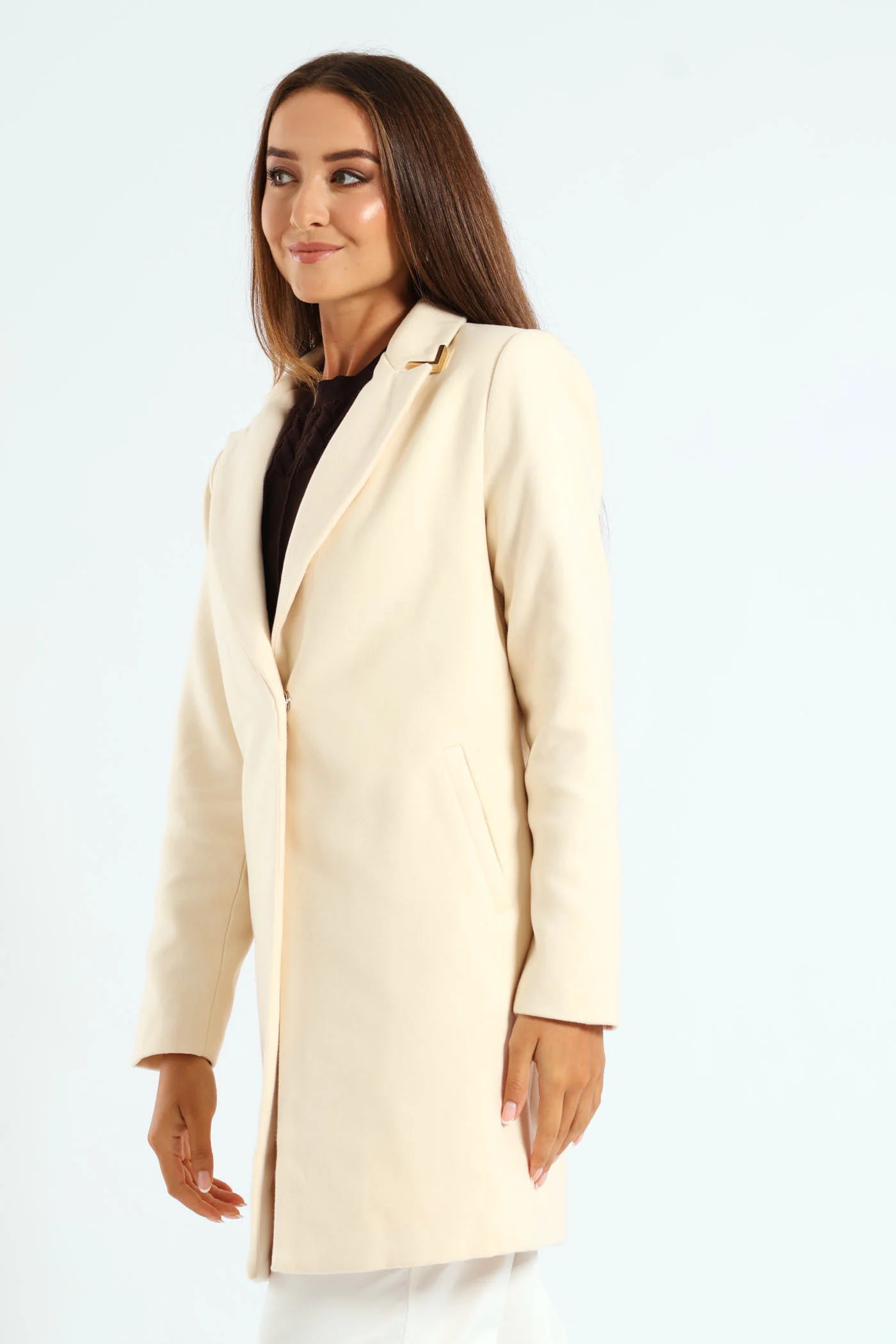 Charlotte Single Breasted Coat - Cream - Image 3