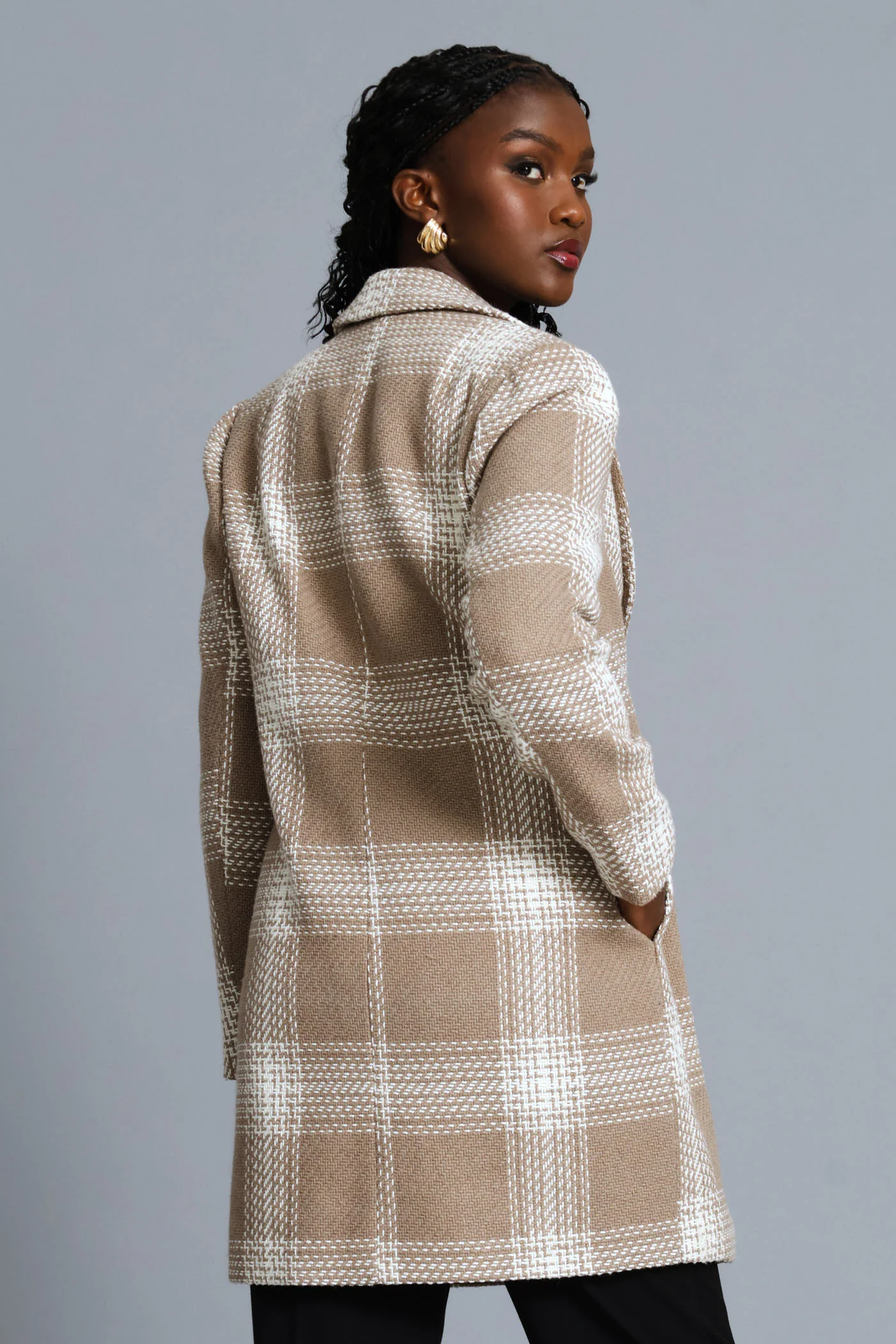 Charlotte Tweed Single Breasted Coat - Beige/Cream - Image 4