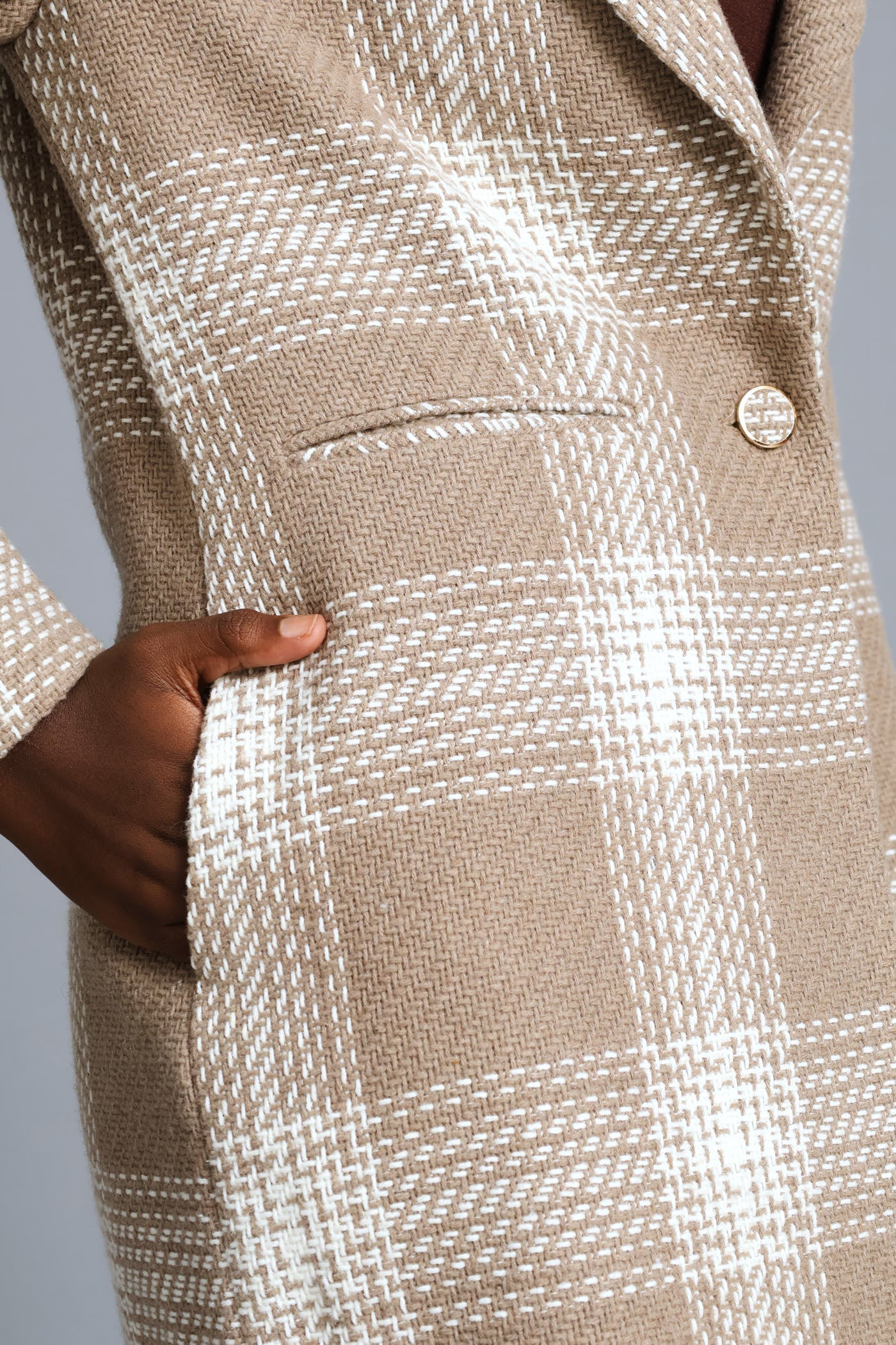 Charlotte Tweed Single Breasted Coat - Beige/Cream - Image 5