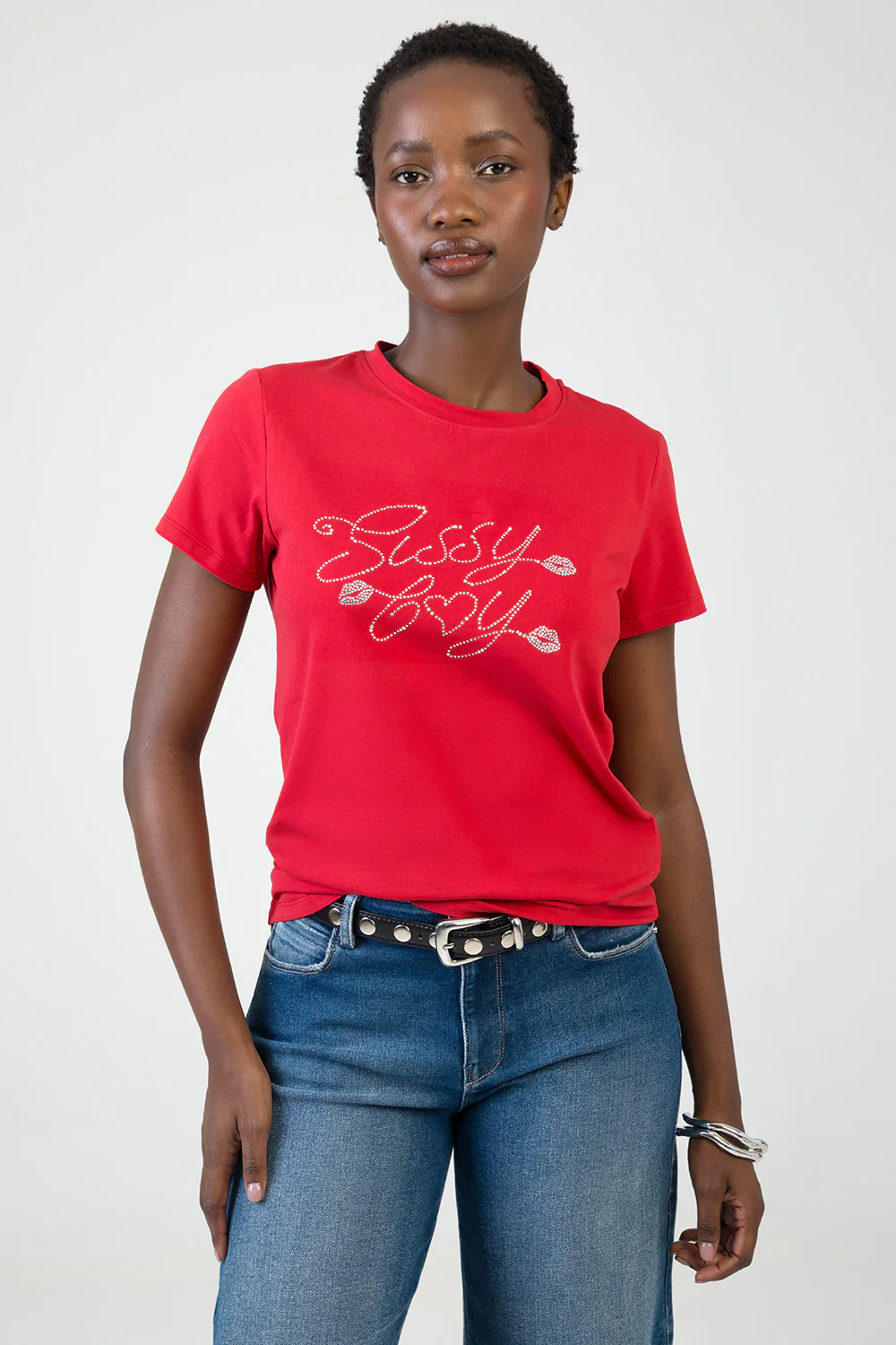 Chase It: Regular T-Shirt With Bling Logo - Red - Image 2