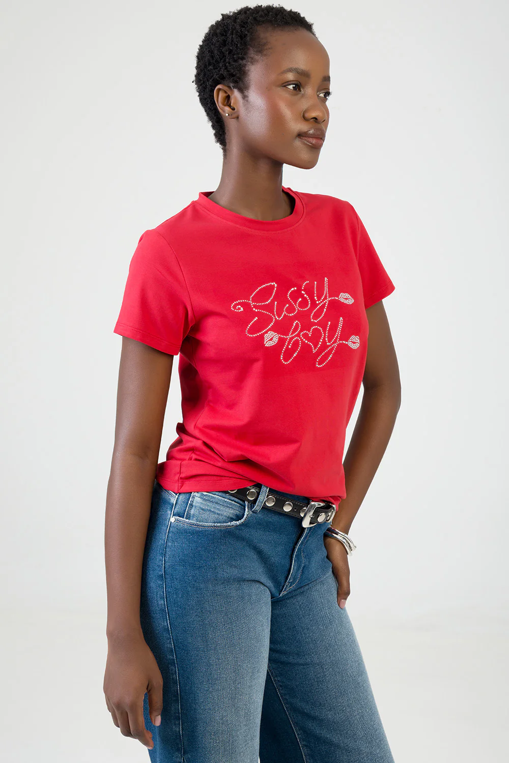 Chase It: Regular T-Shirt With Bling Logo - Red - Image 3