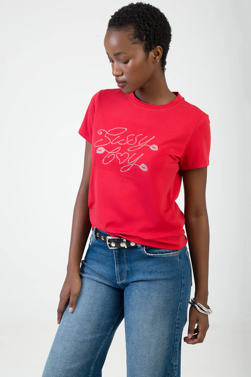 Chase It: Regular T-Shirt With Bling Logo - Red - Image 5