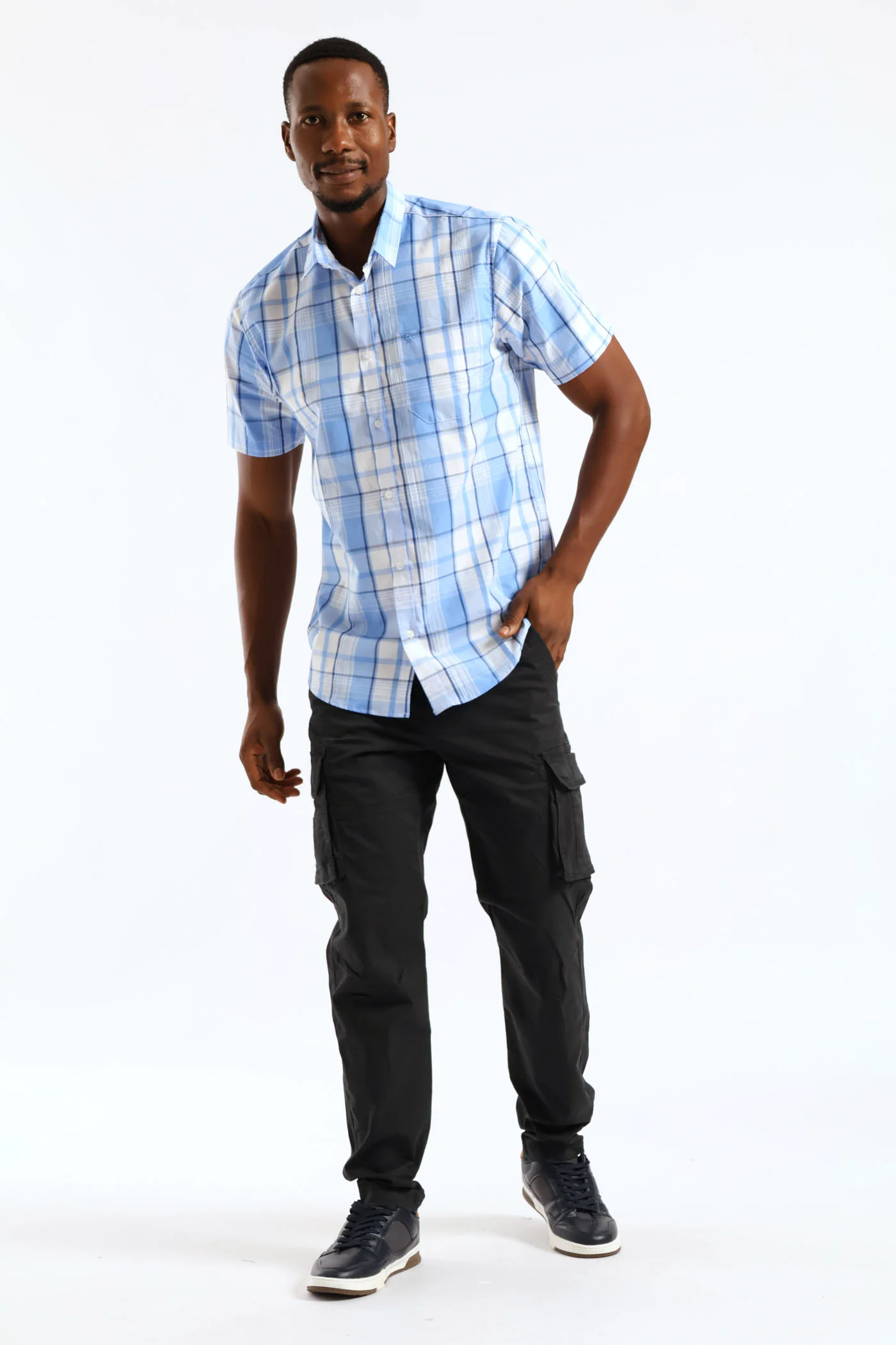 Check Button Down Shirt - Light Blue/White - Image 3