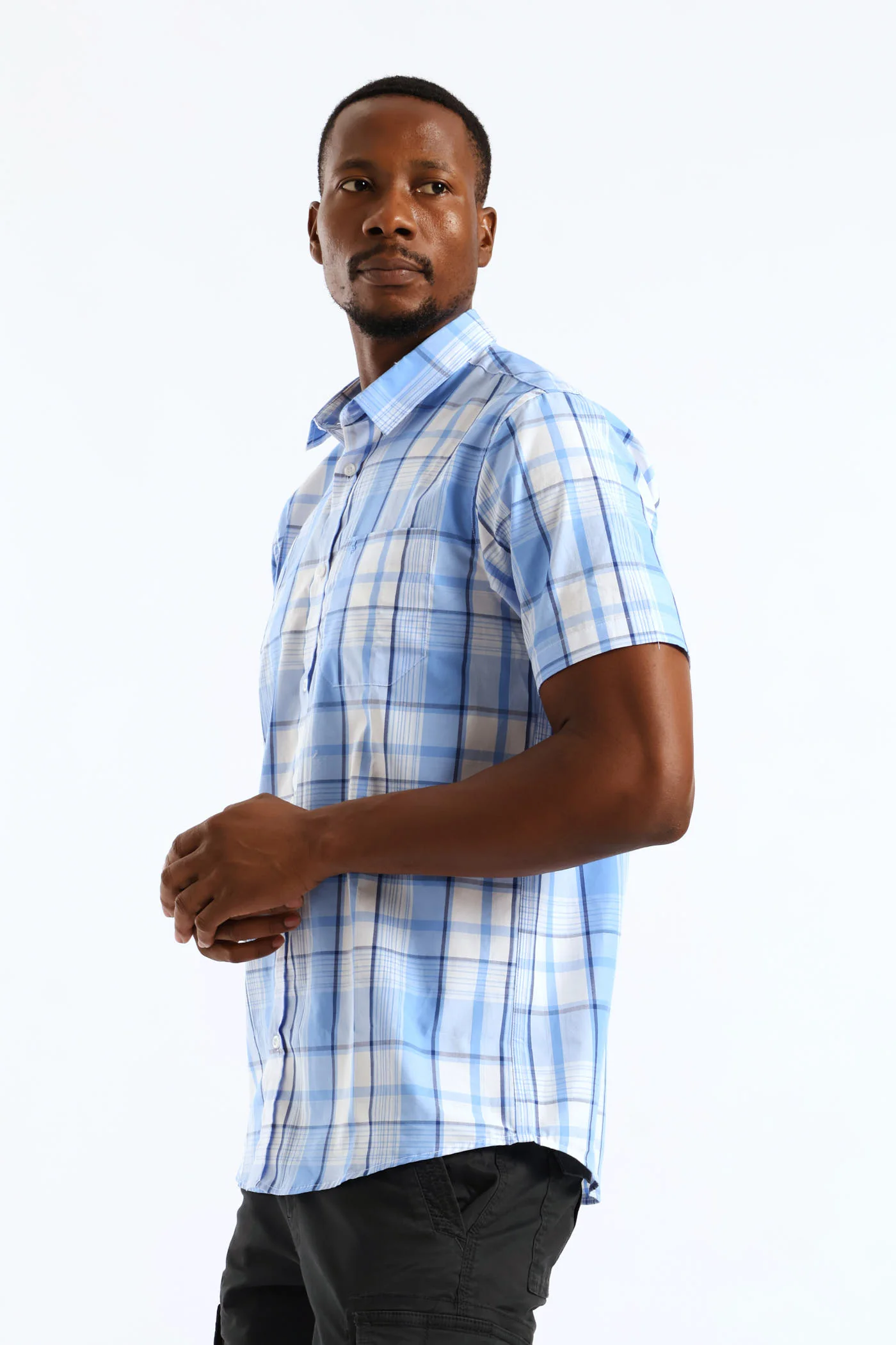 Check Button Down Shirt - Light Blue/White - Image 4