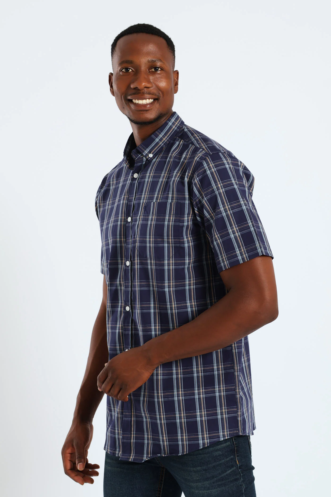 Check Button Down Shirt - Navy - Image 3