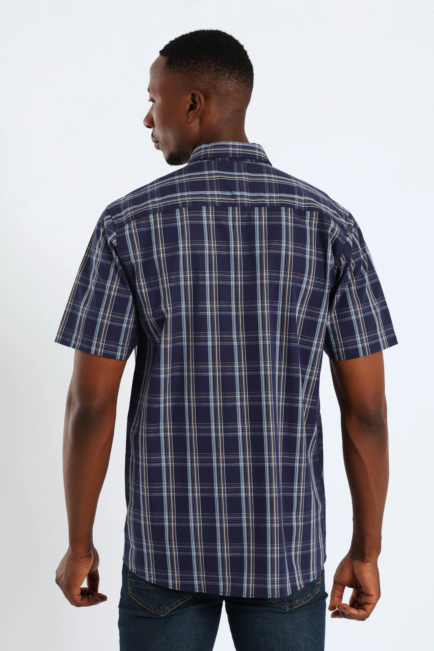Check Button Down Shirt - Navy - Image 4
