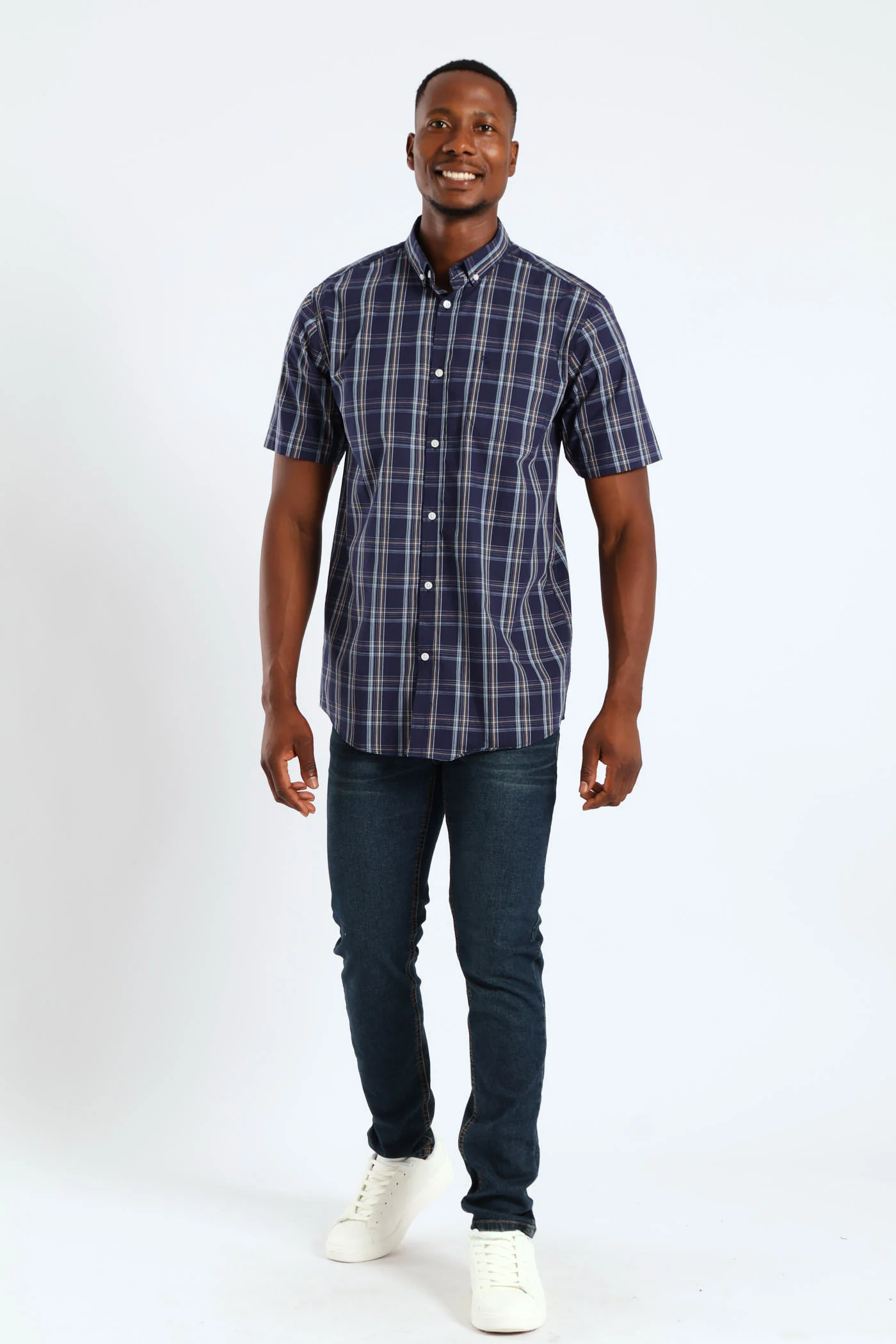 Check Button Down Shirt - Navy - Image 5