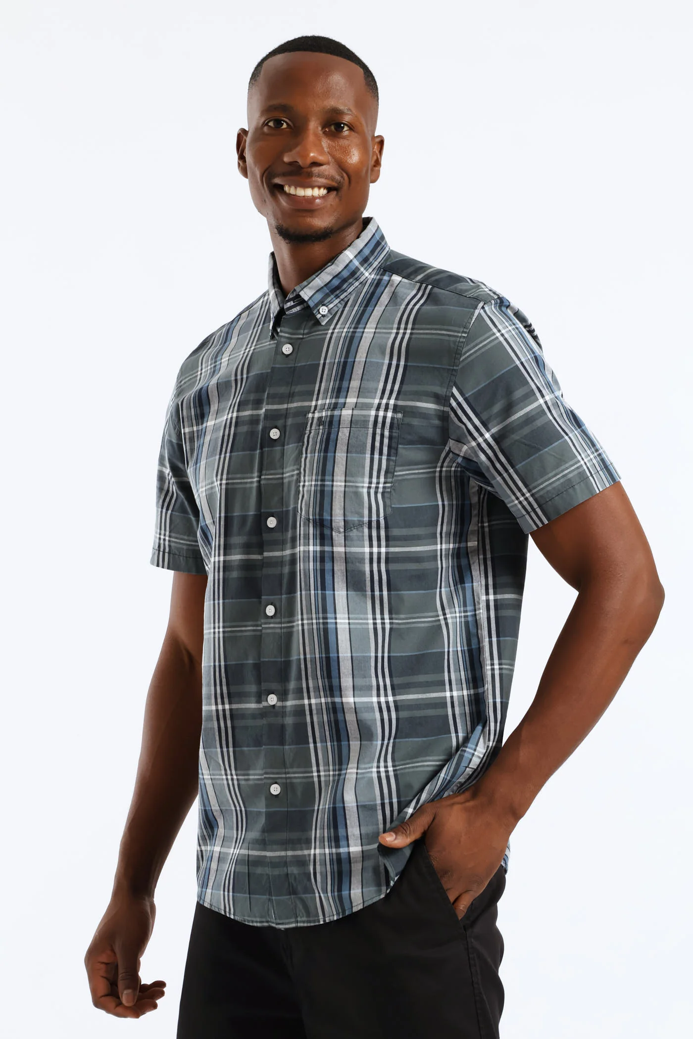 Check Button Down Shirt - Teal - Image 3