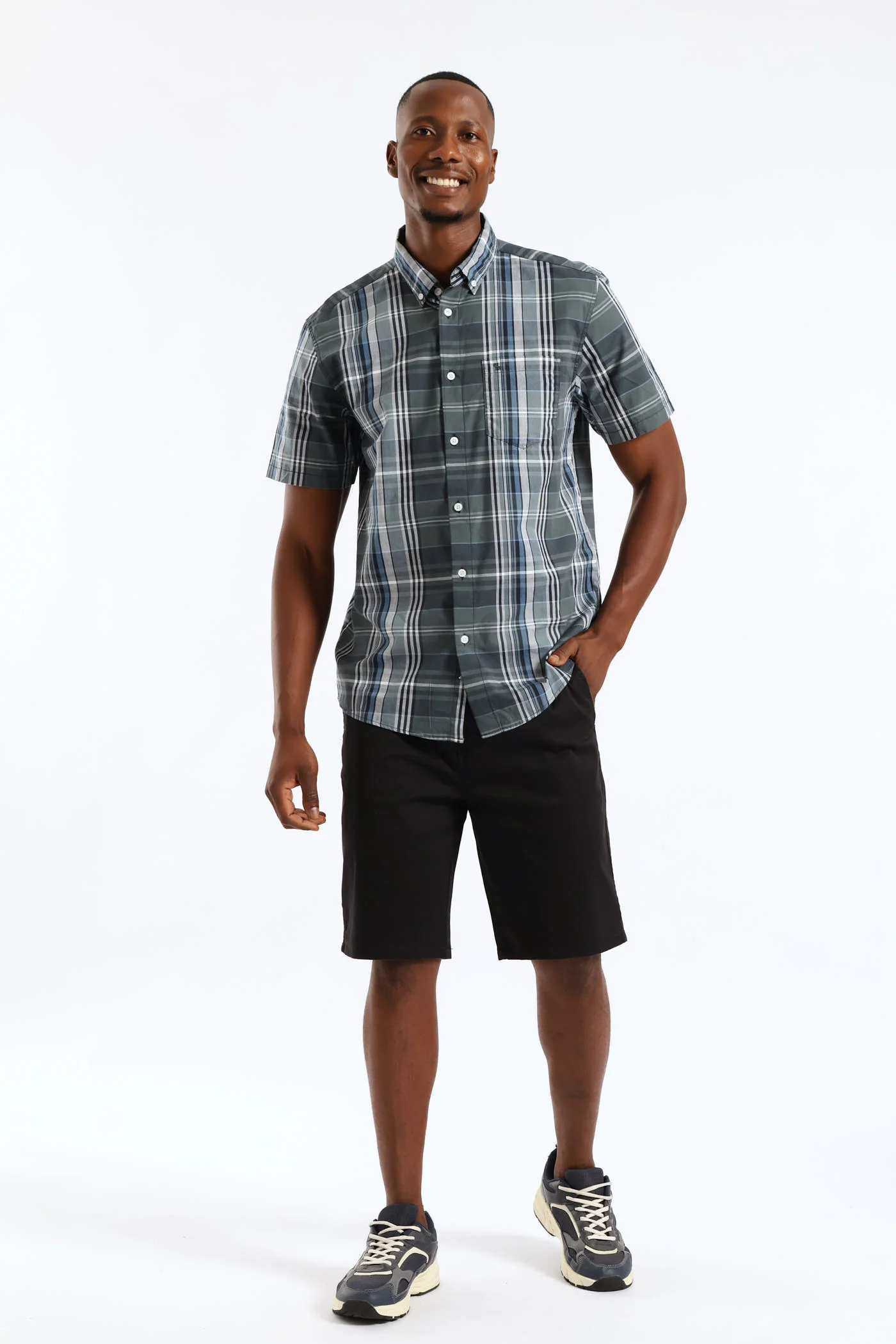 Check Button Down Shirt - Teal - Image 5