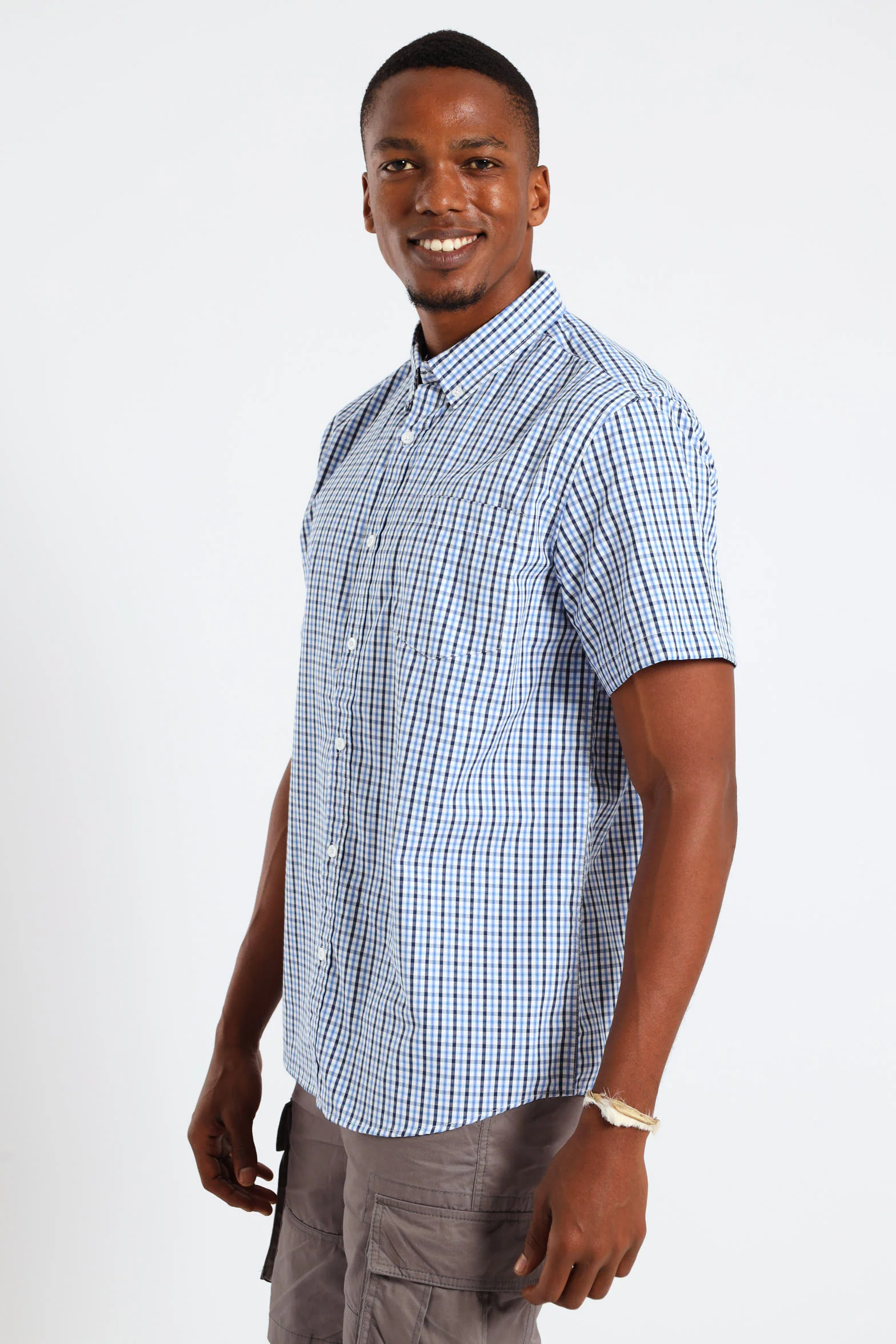 Check Button Down Shirt - White/Blue - Image 2