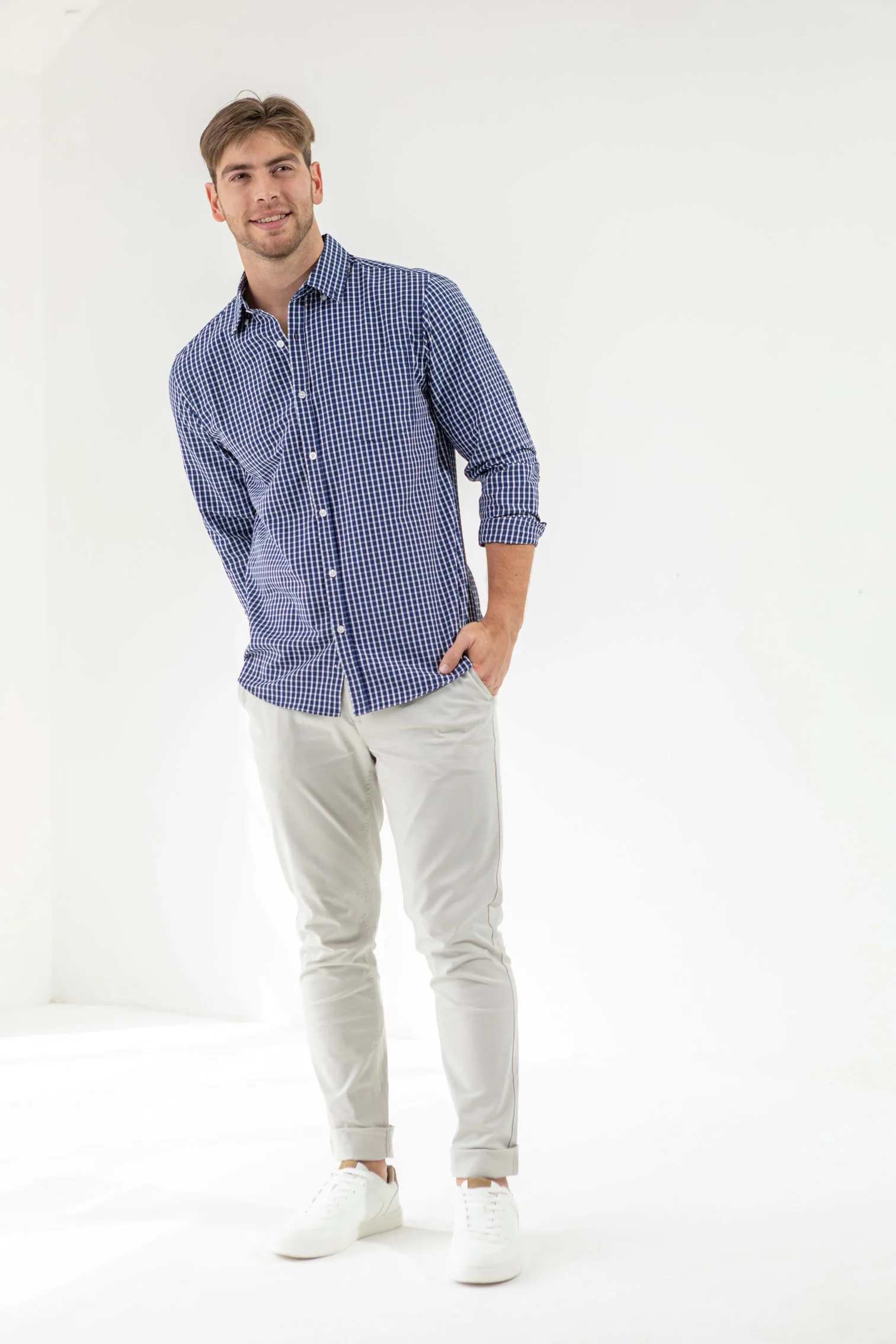 Check Button Down Shirt - White/Blue - Image 2