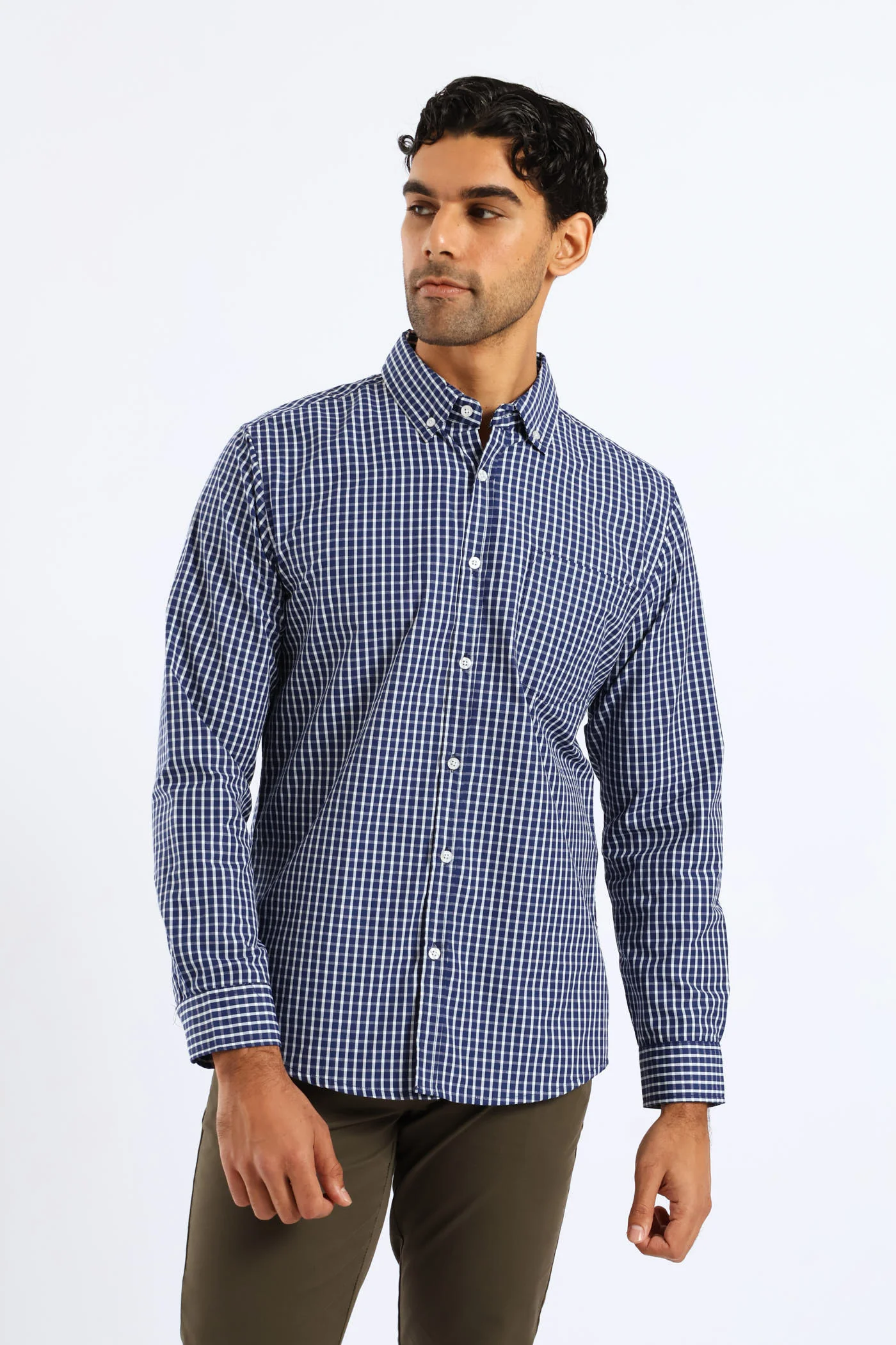 Check Button Down Shirt - White/Blue - Image 3