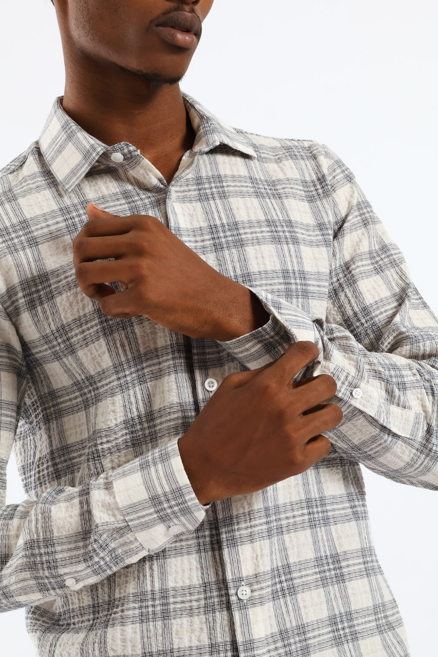 Check Crinkle Slim Long Sleeve Shirt - Stone - Image 2