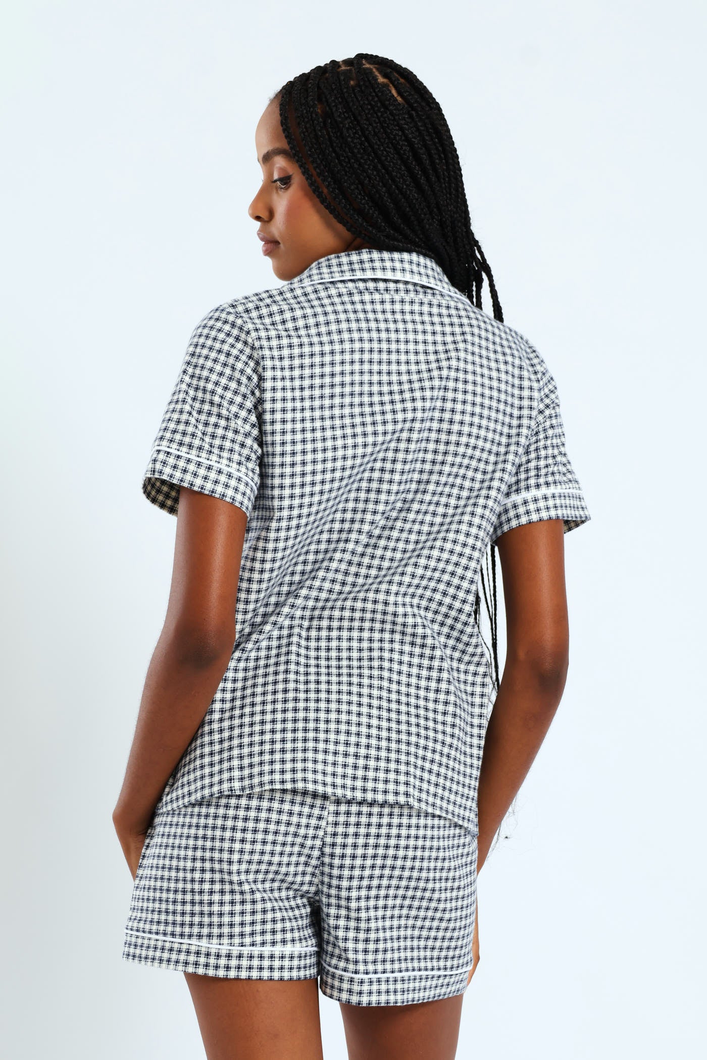 Check Flannel Button Through & Short Set - White/Navy - Image 3
