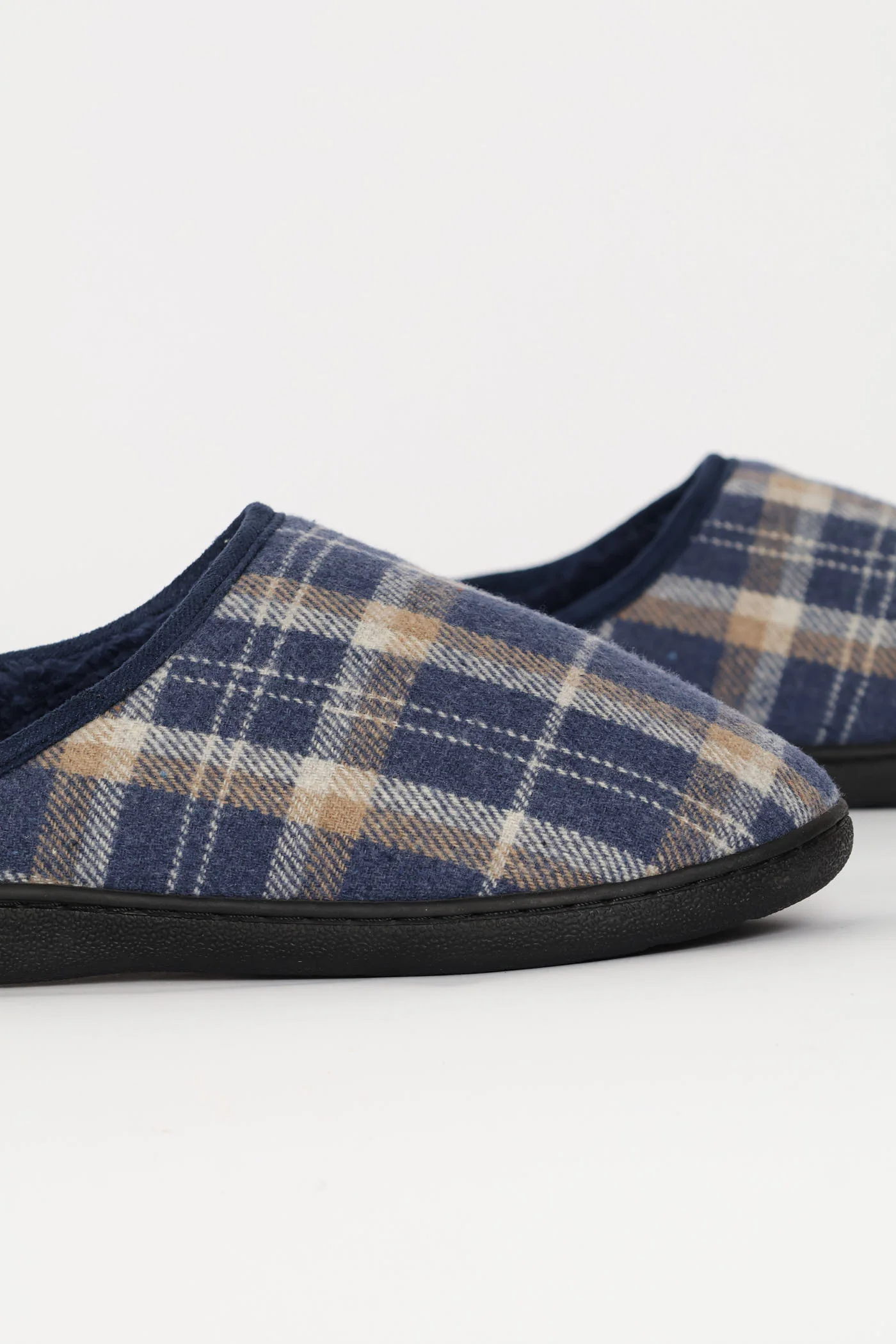 Check Half Open Back Slipper - Navy - Image 2
