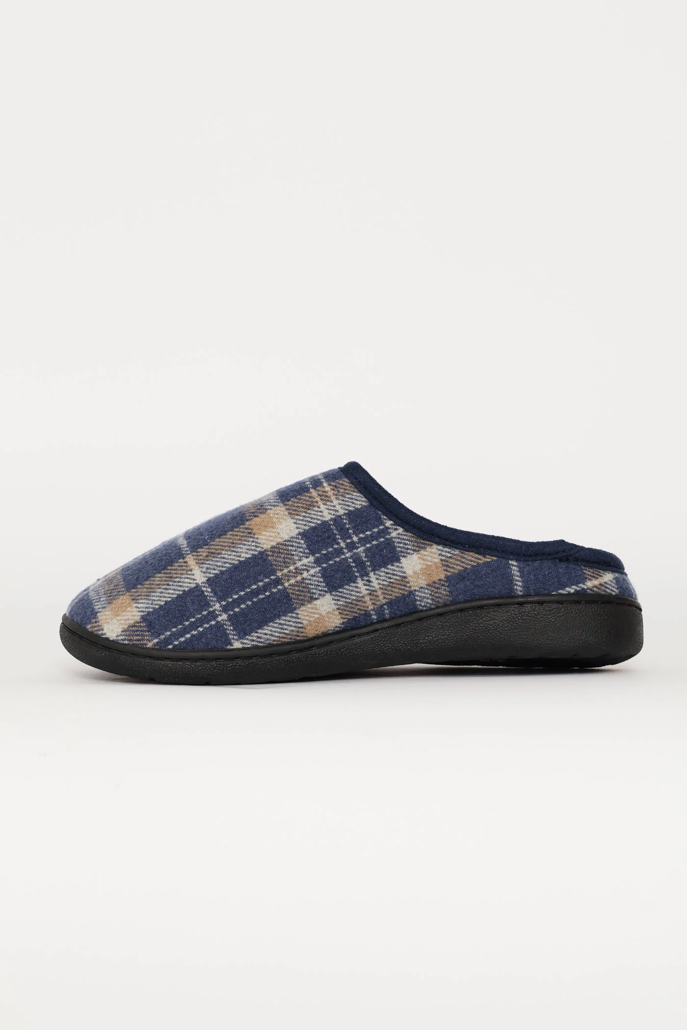 Check Half Open Back Slipper - Navy - Image 3