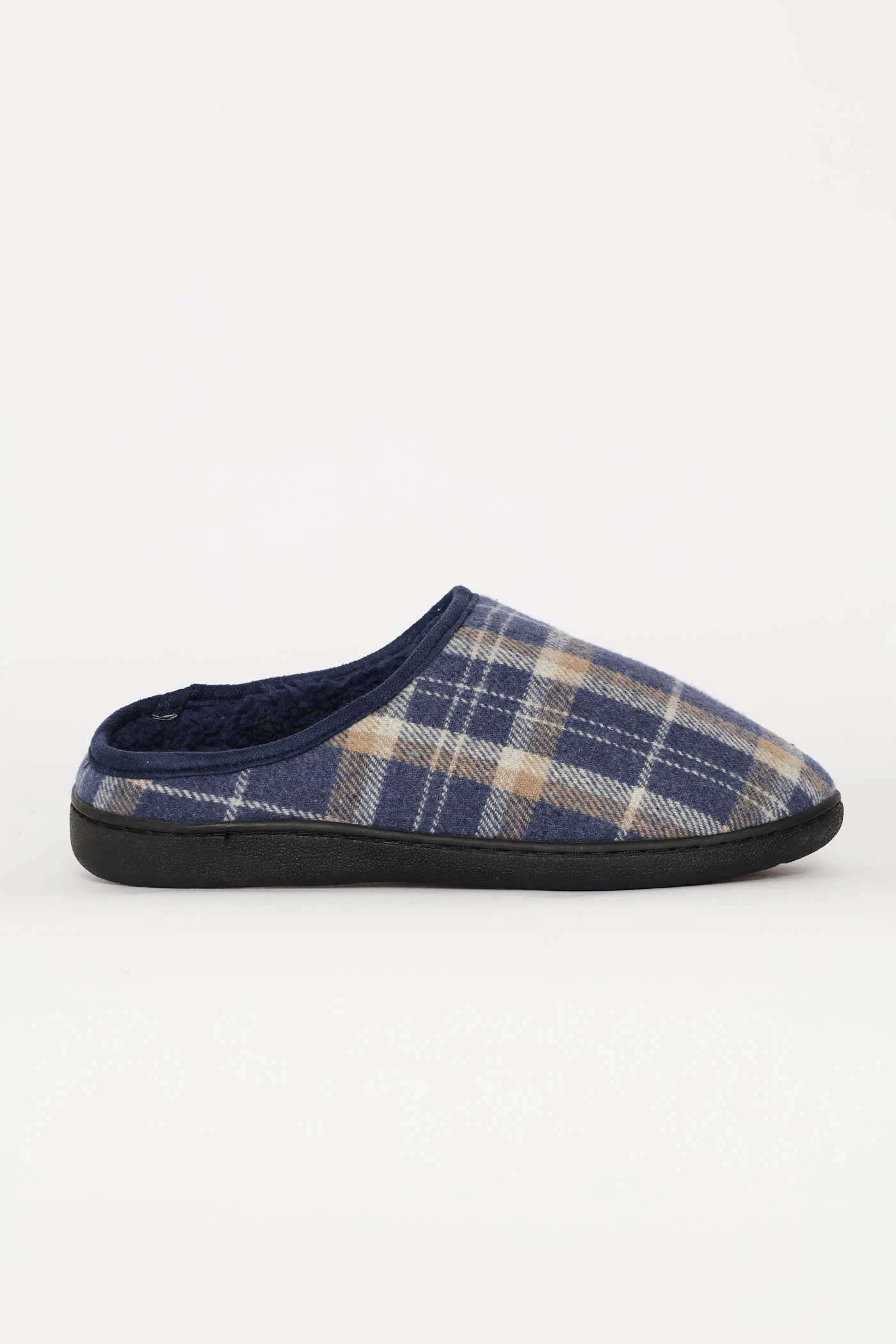 Check Half Open Back Slipper - Navy - Image 4