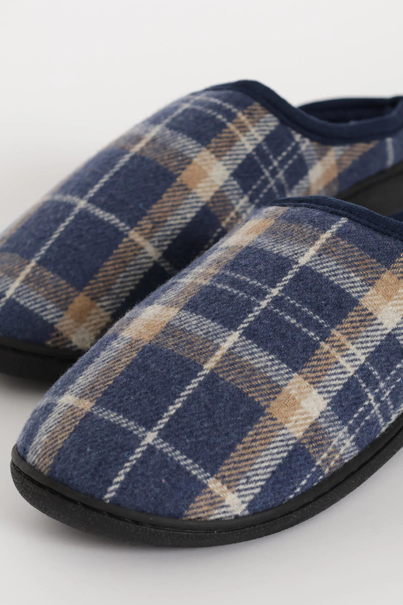 Check Half Open Back Slipper - Navy - Image 5