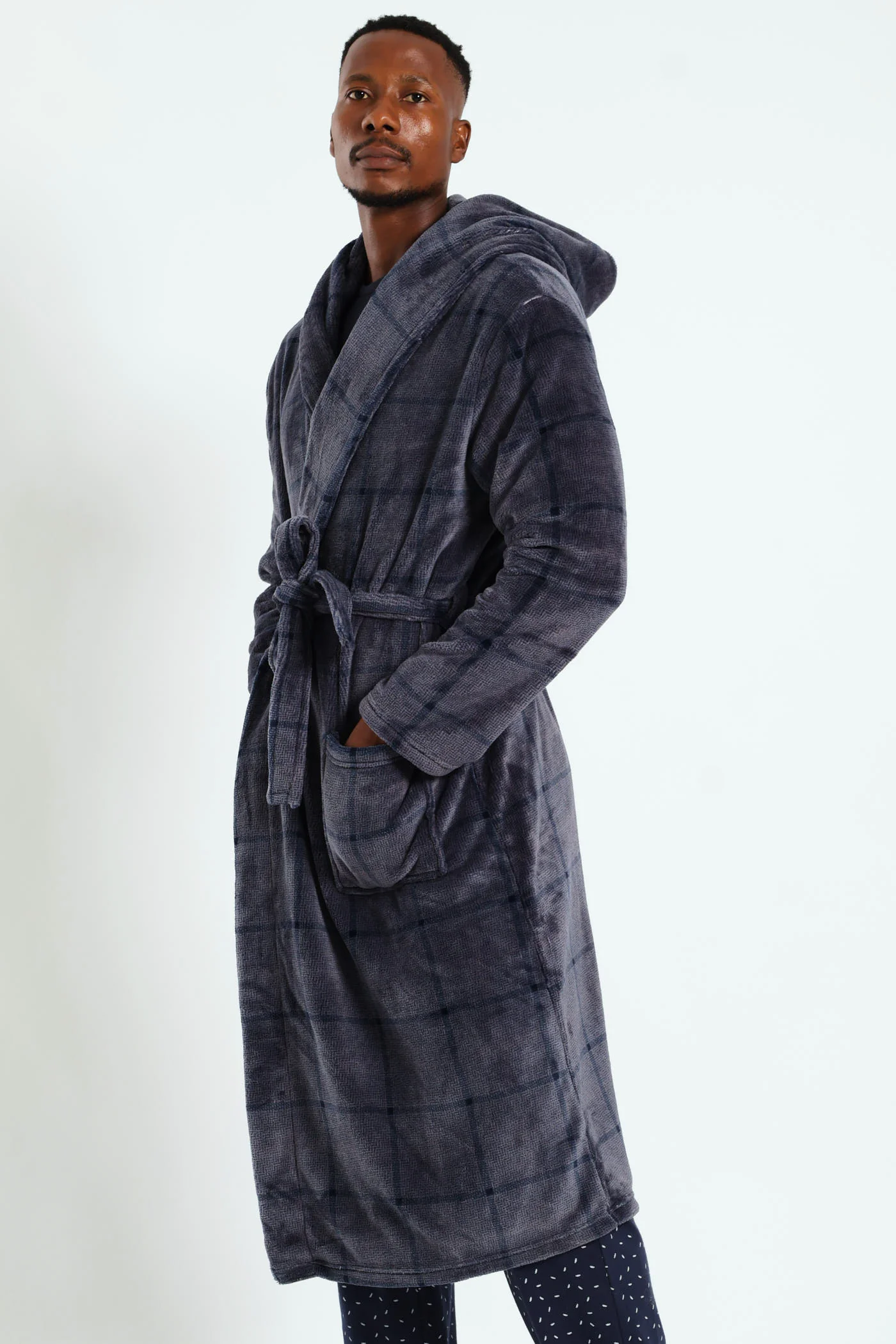 Check Hooded Gown - Grey - Image 2