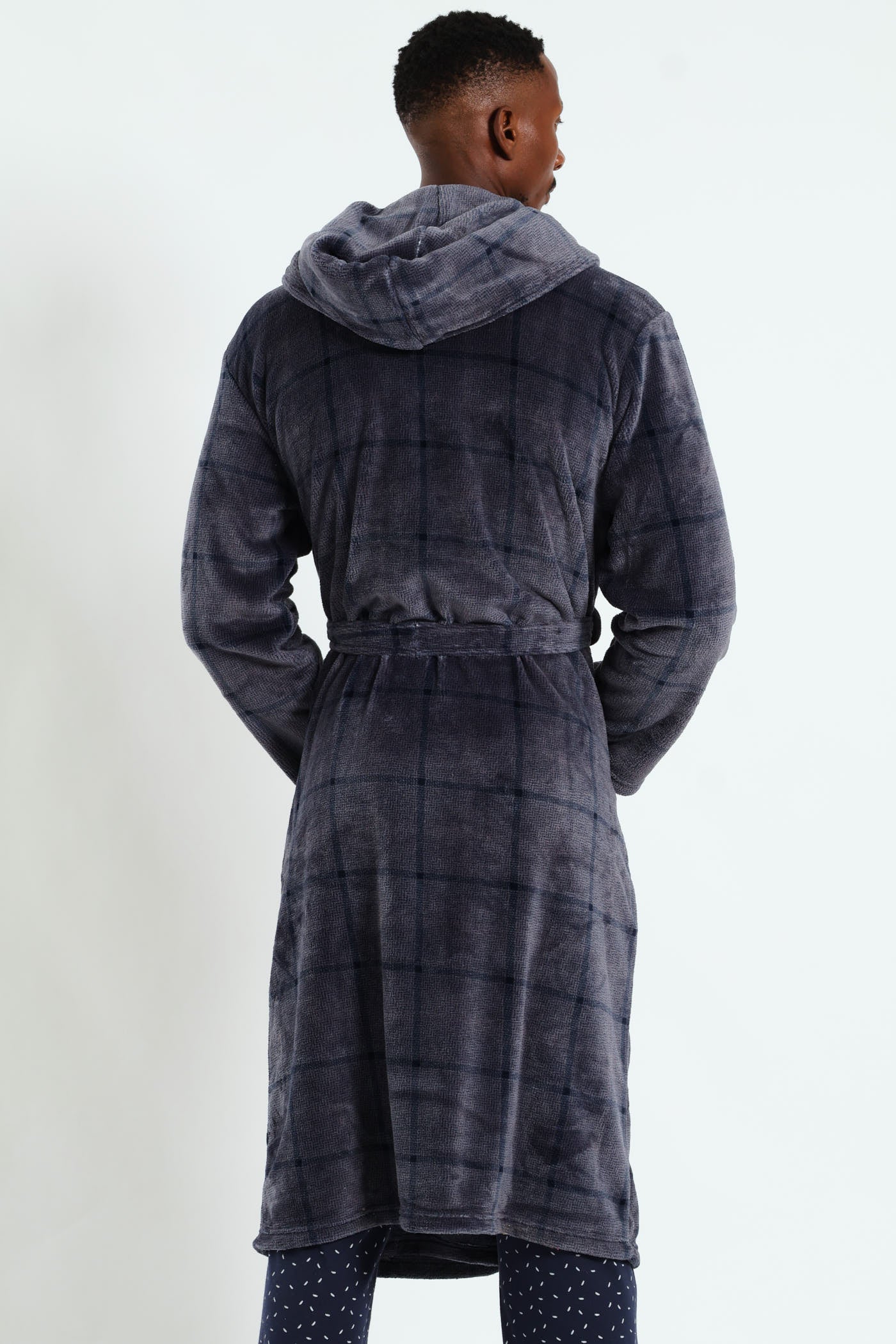 Check Hooded Gown - Grey - Image 3