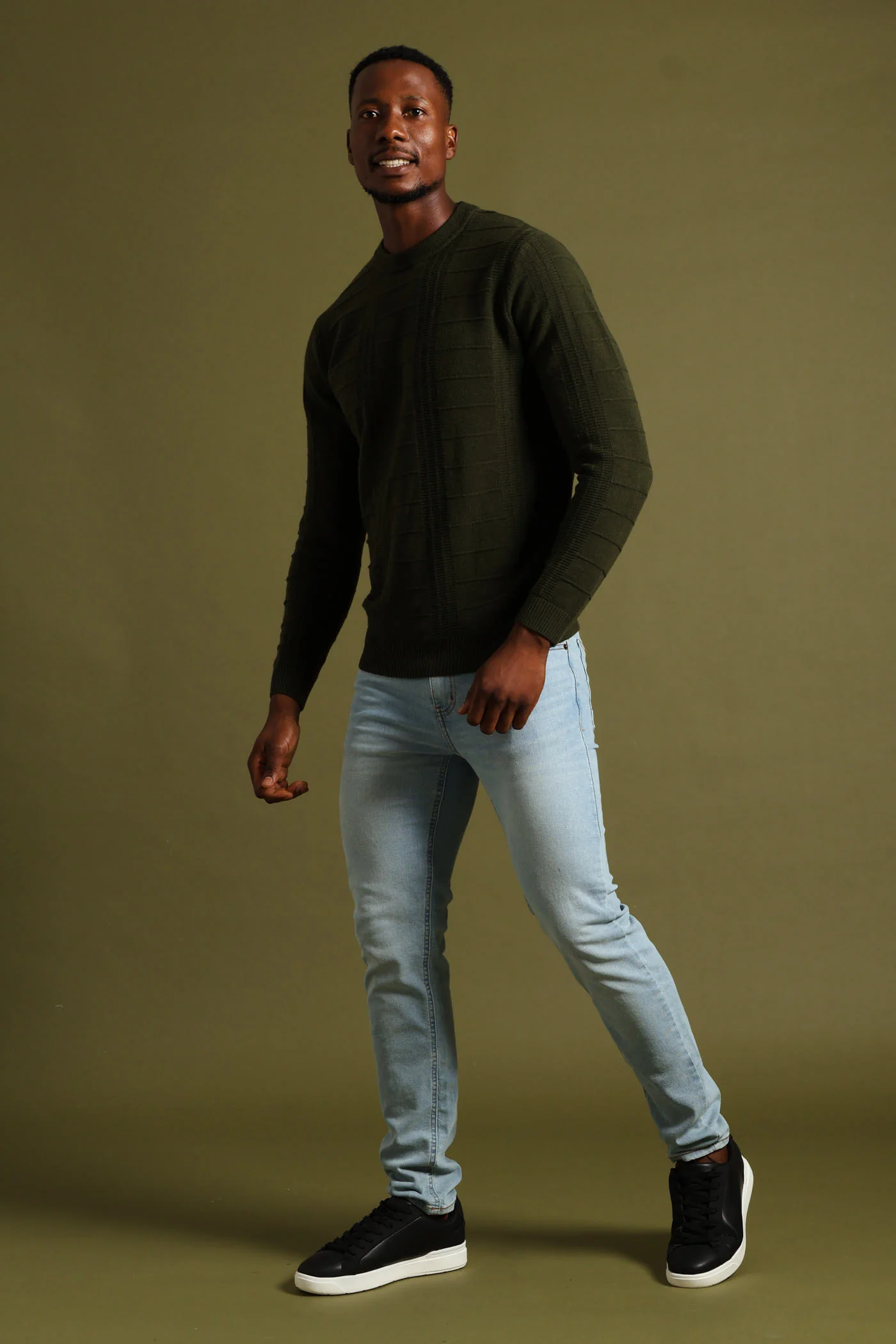 Check Jacquard Crew Knitwear - Fatigue - Image 6