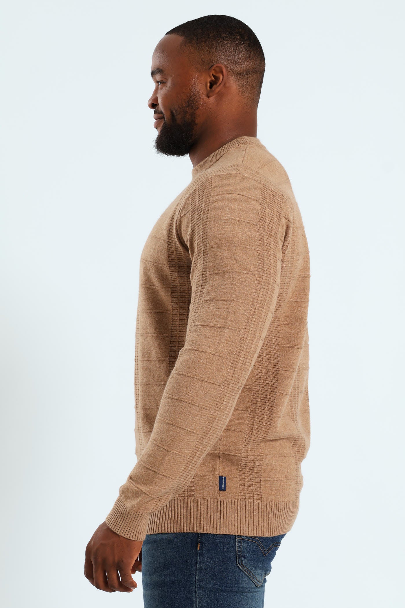 Check Jacquard Crew Knitwear - Taupe - Image 3