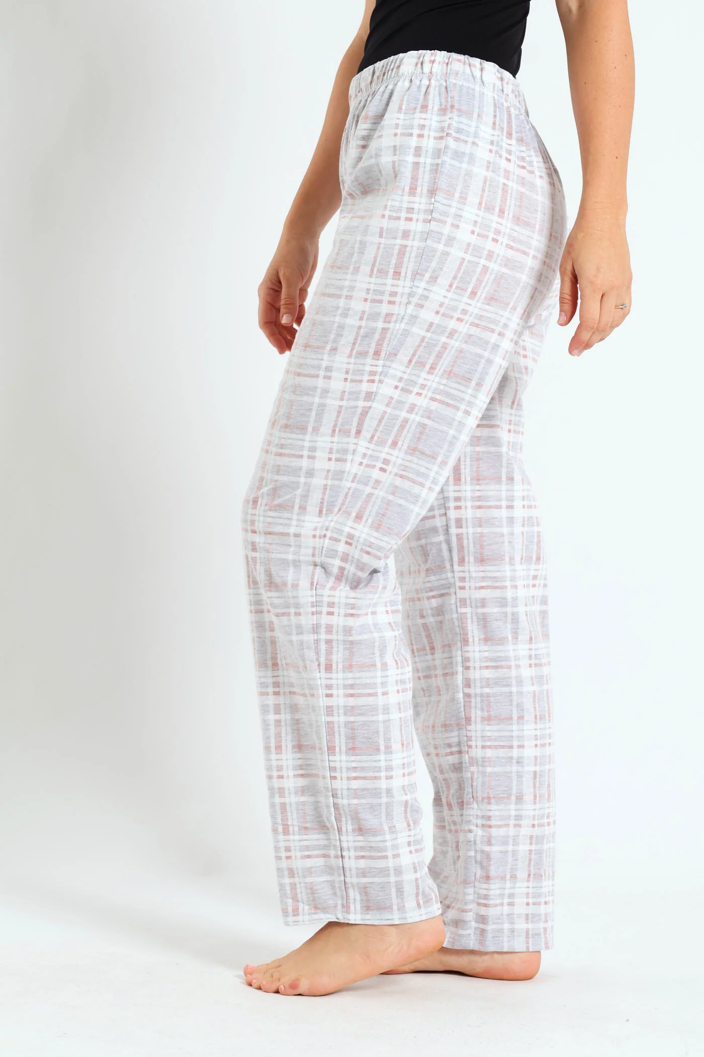 Check Knit Straight Leg Pants - Grey Melange - Image 2