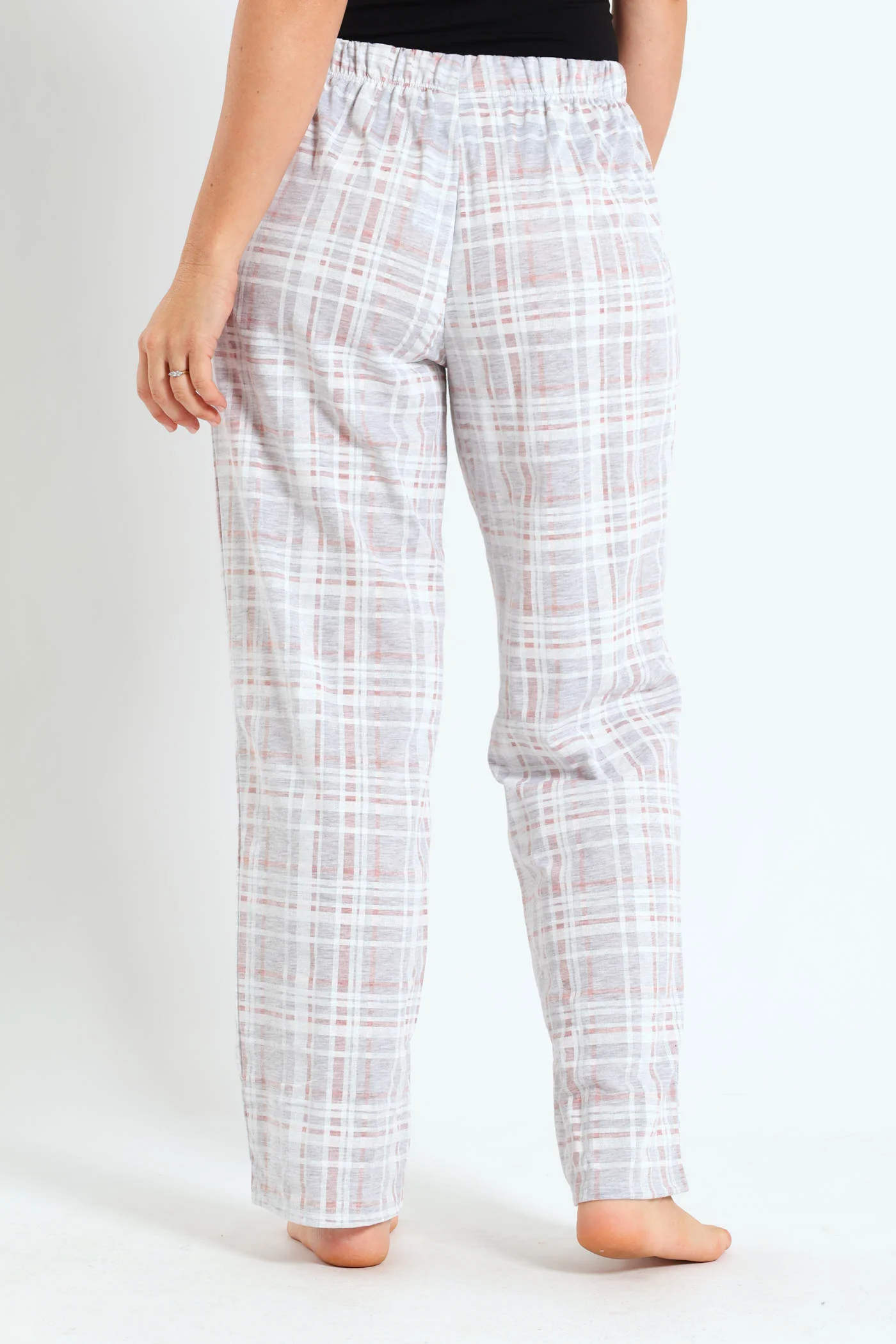 Check Knit Straight Leg Pants - Grey Melange - Image 3