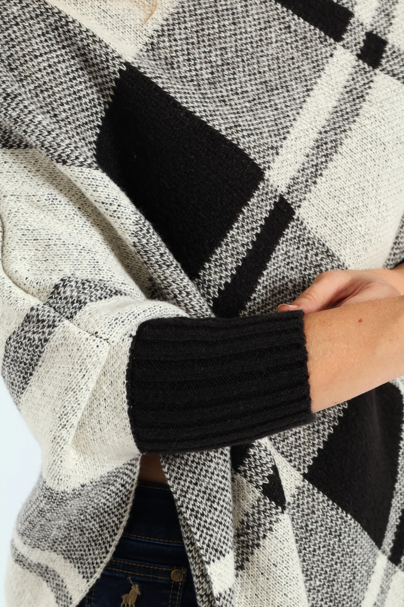 Check Plaid Poncho - Black - Image 2