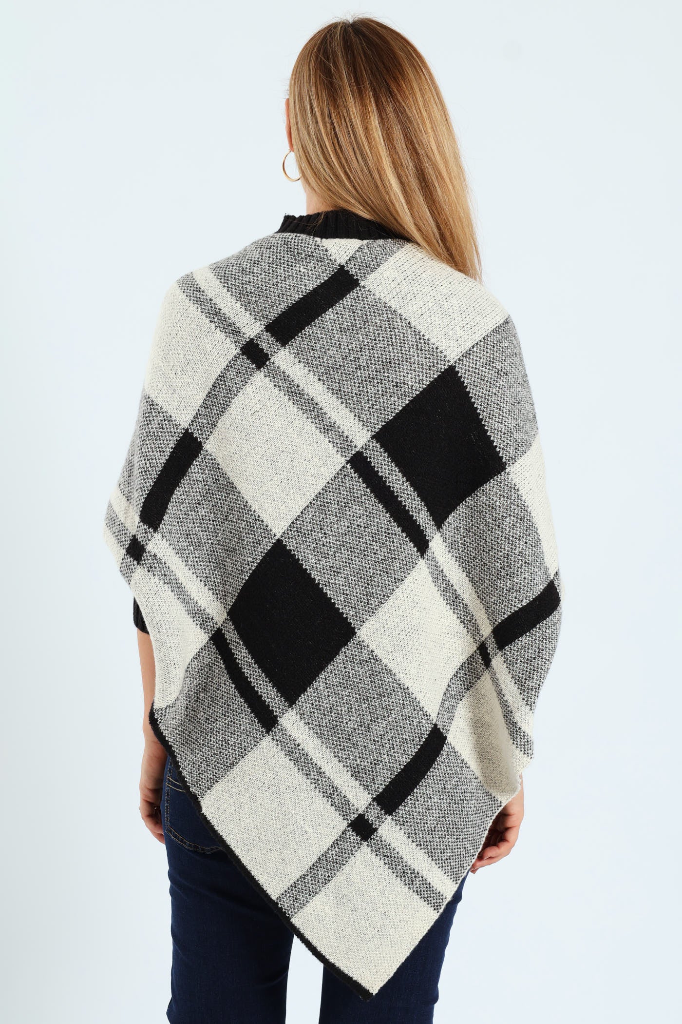 Check Plaid Poncho - Black - Image 4