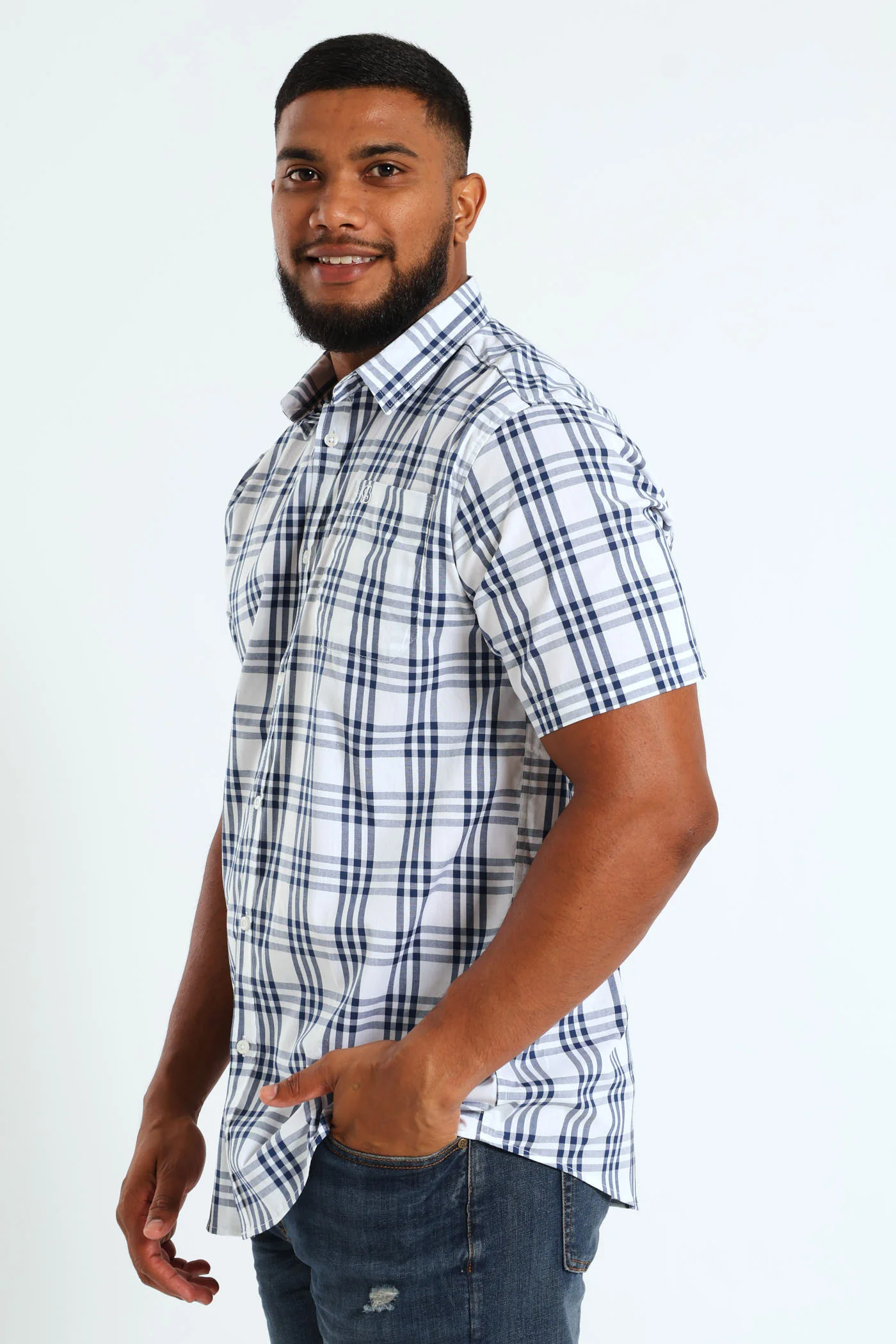 Check Shirt - White/Navy - Image 2
