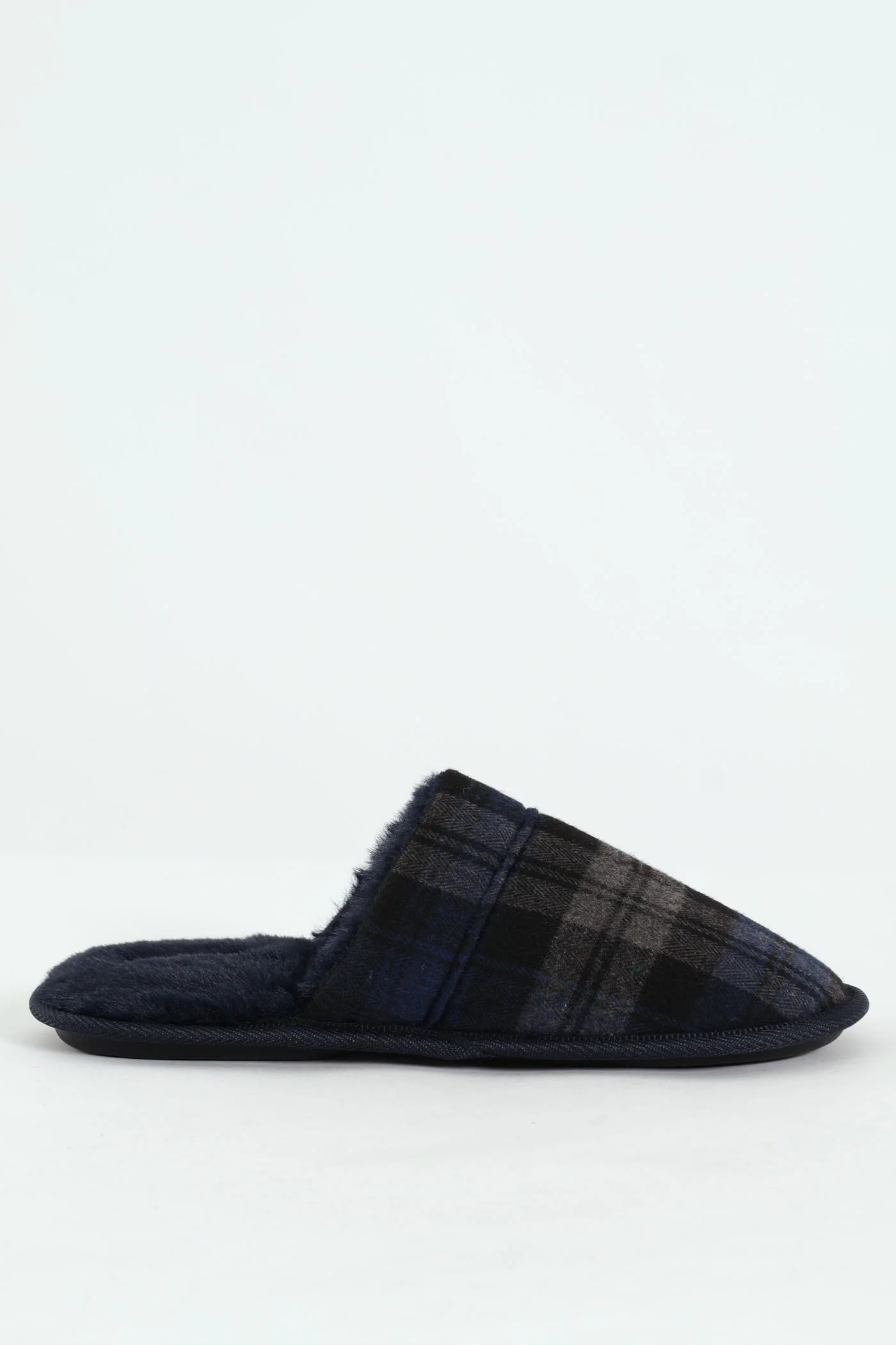 Check Upper Open Back Slipper - Navy - Image 3