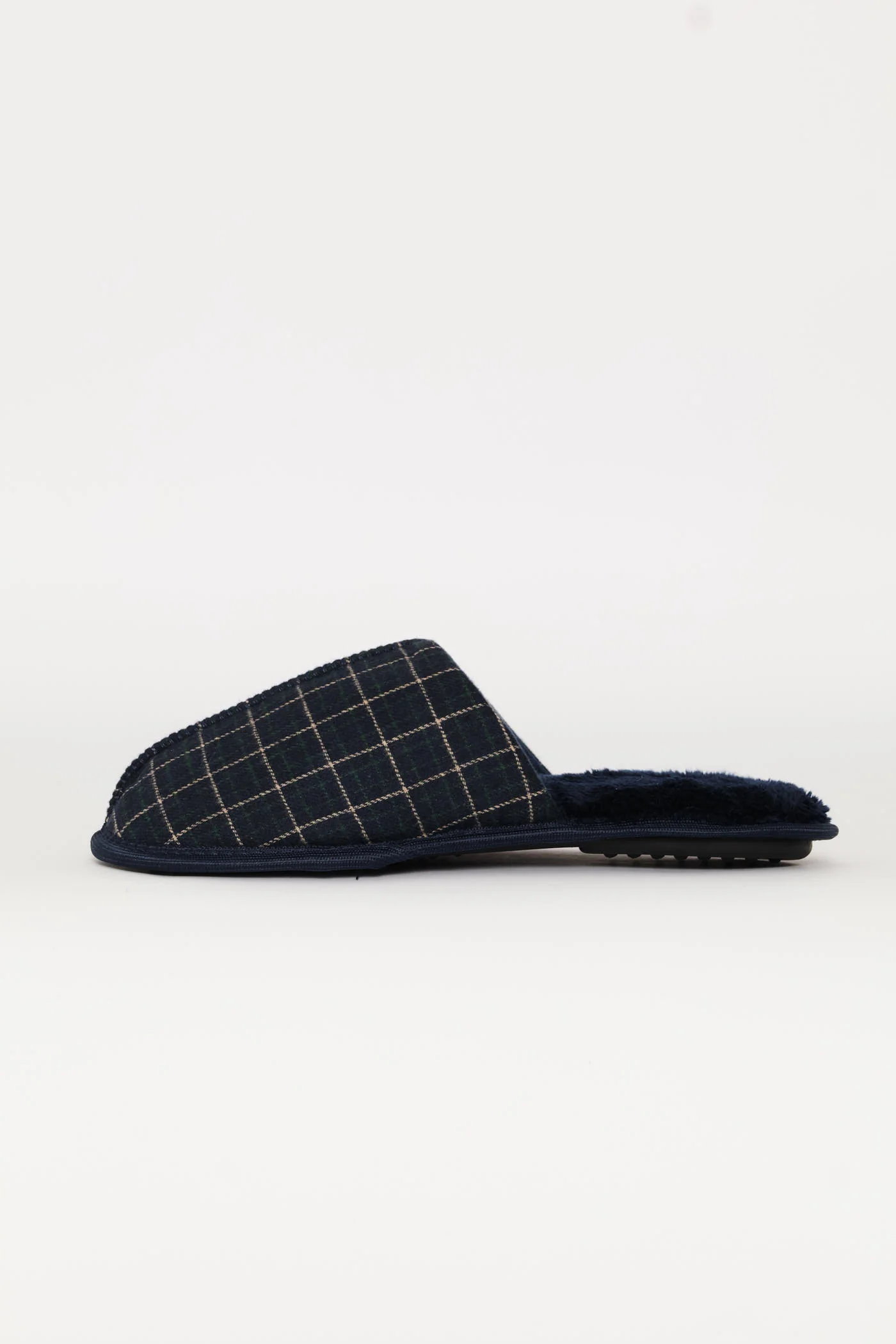 Check Upper Open Back Slipper - Navy - Image 4