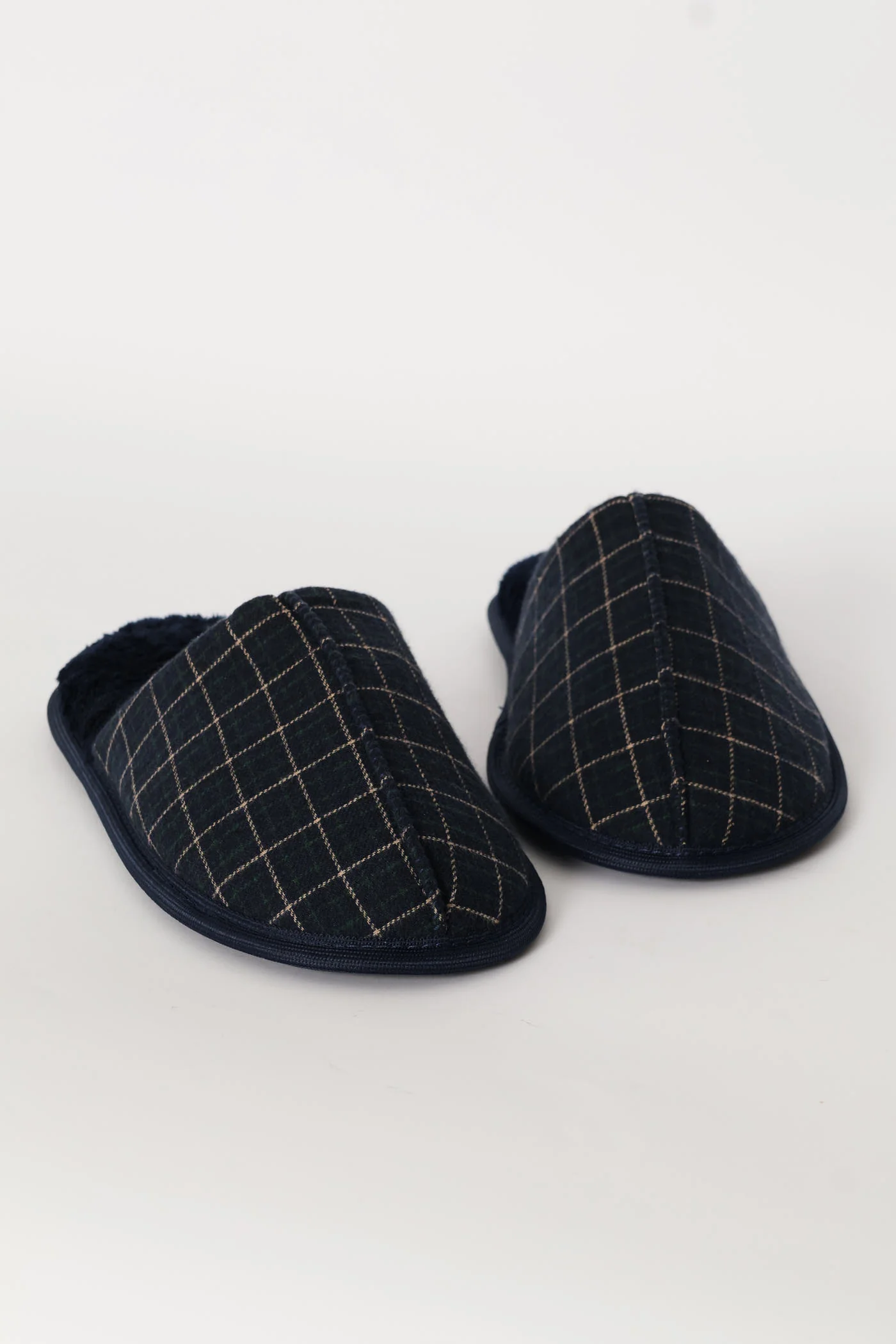Check Upper Open Back Slipper - Navy - Image 5