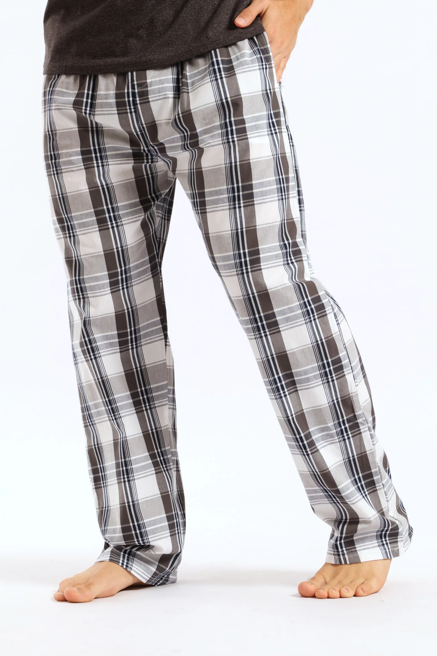 Check Woven Long Pyjama Pants - Charcoal - Image 3