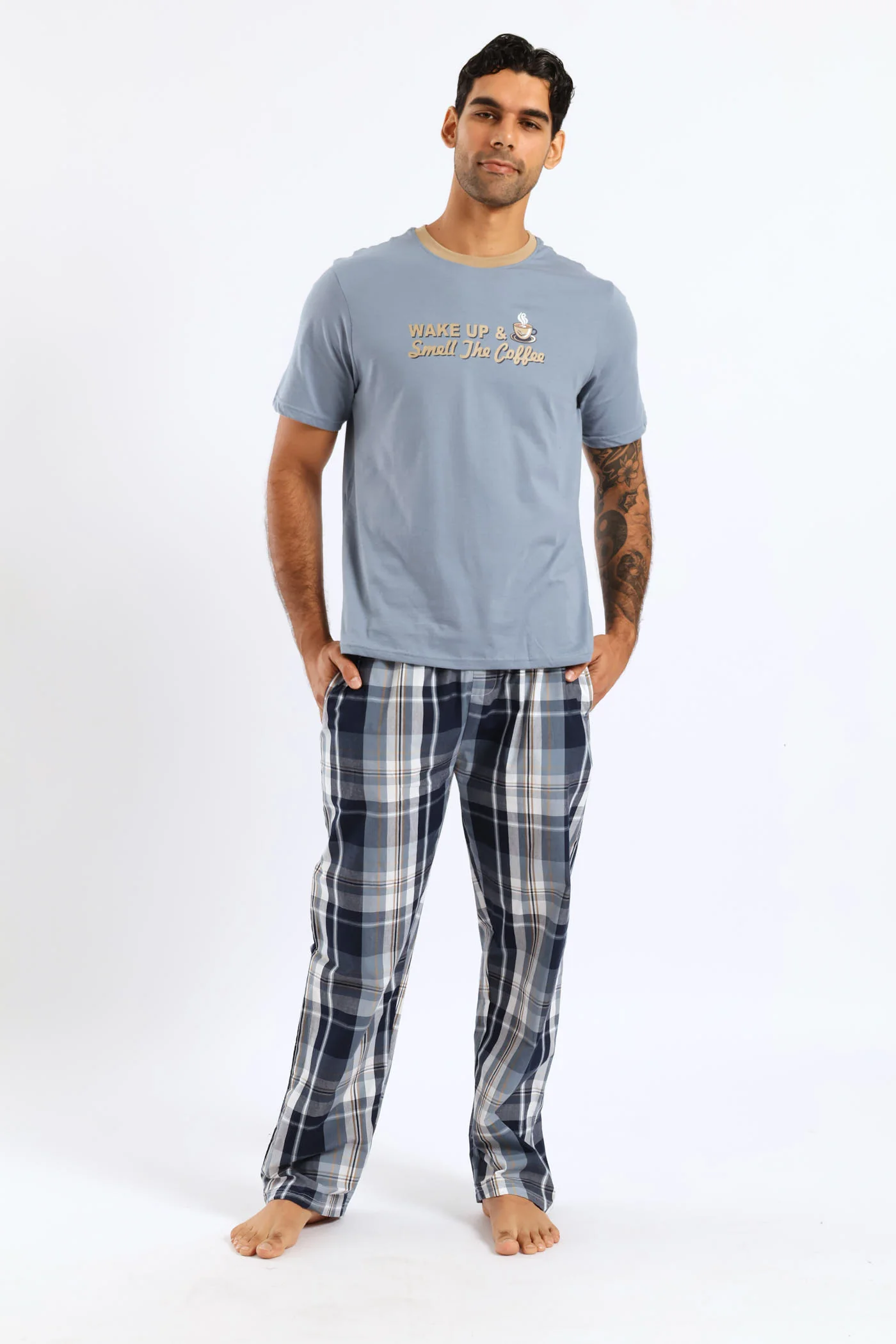 Check Woven Pyjama Long Pants - Blue - Image 2