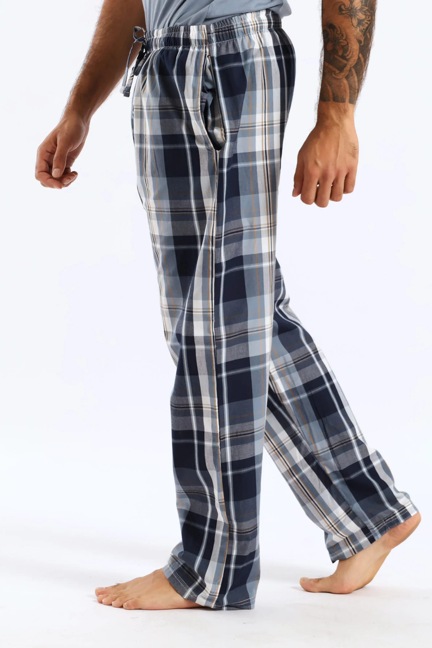 Check Woven Pyjama Long Pants - Blue - Image 3