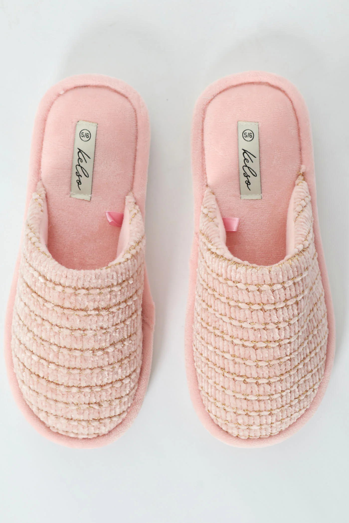 Chenille & Gold Closed Toe Mule Slipper - Blush - Image 2
