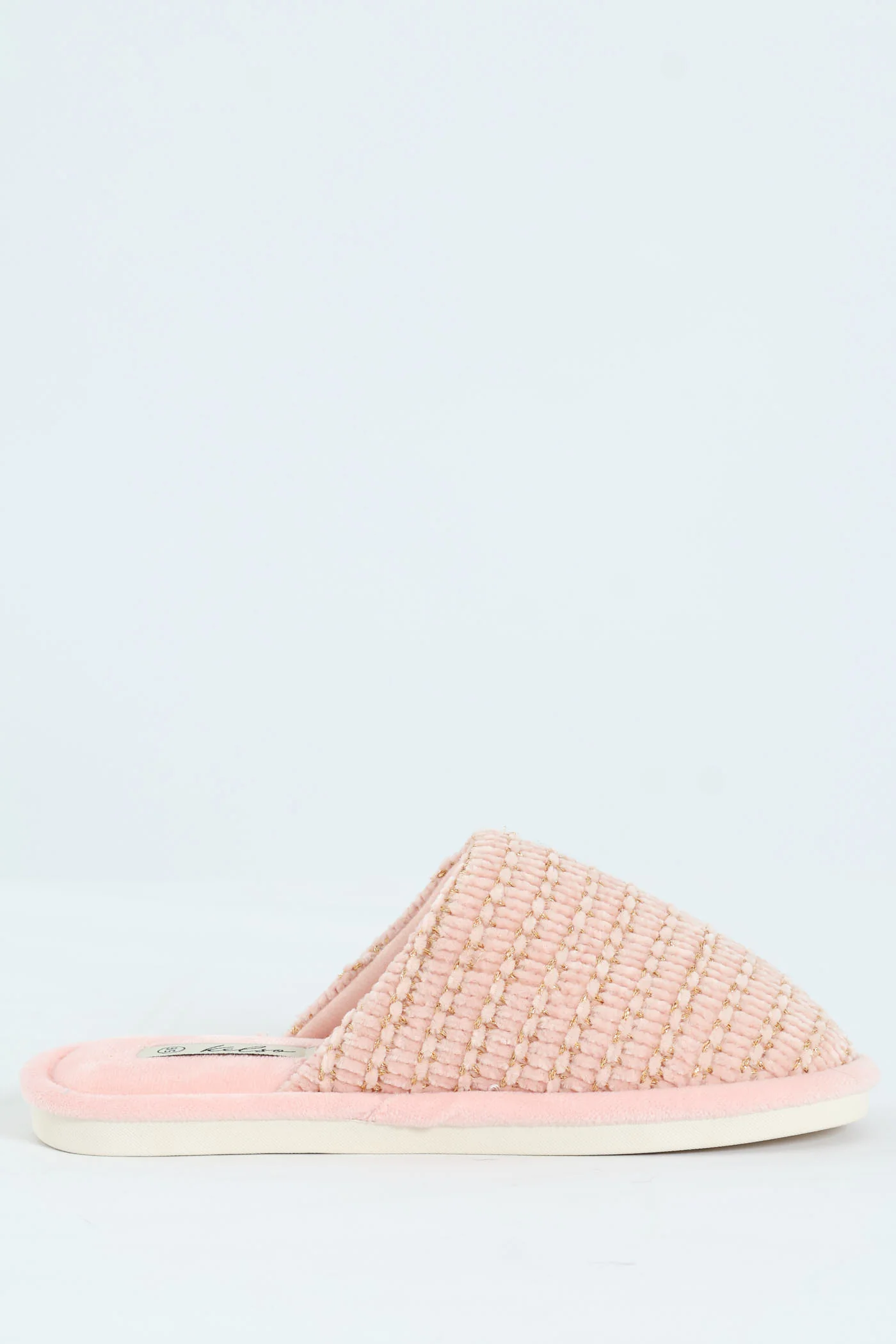 Chenille & Gold Closed Toe Mule Slipper - Blush - Image 3