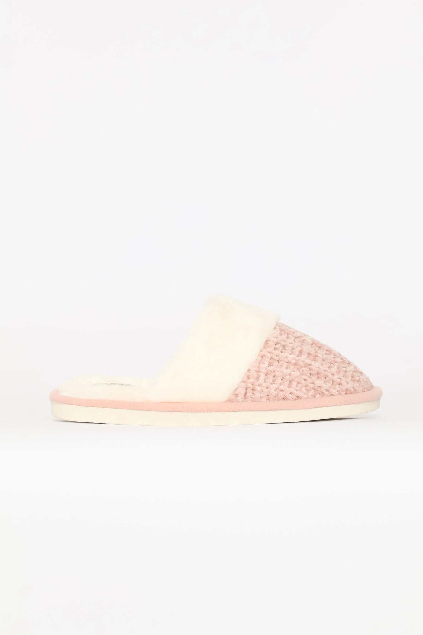 Chenille Closed Toe Slipper With Fur Topline - Blush - Image 3