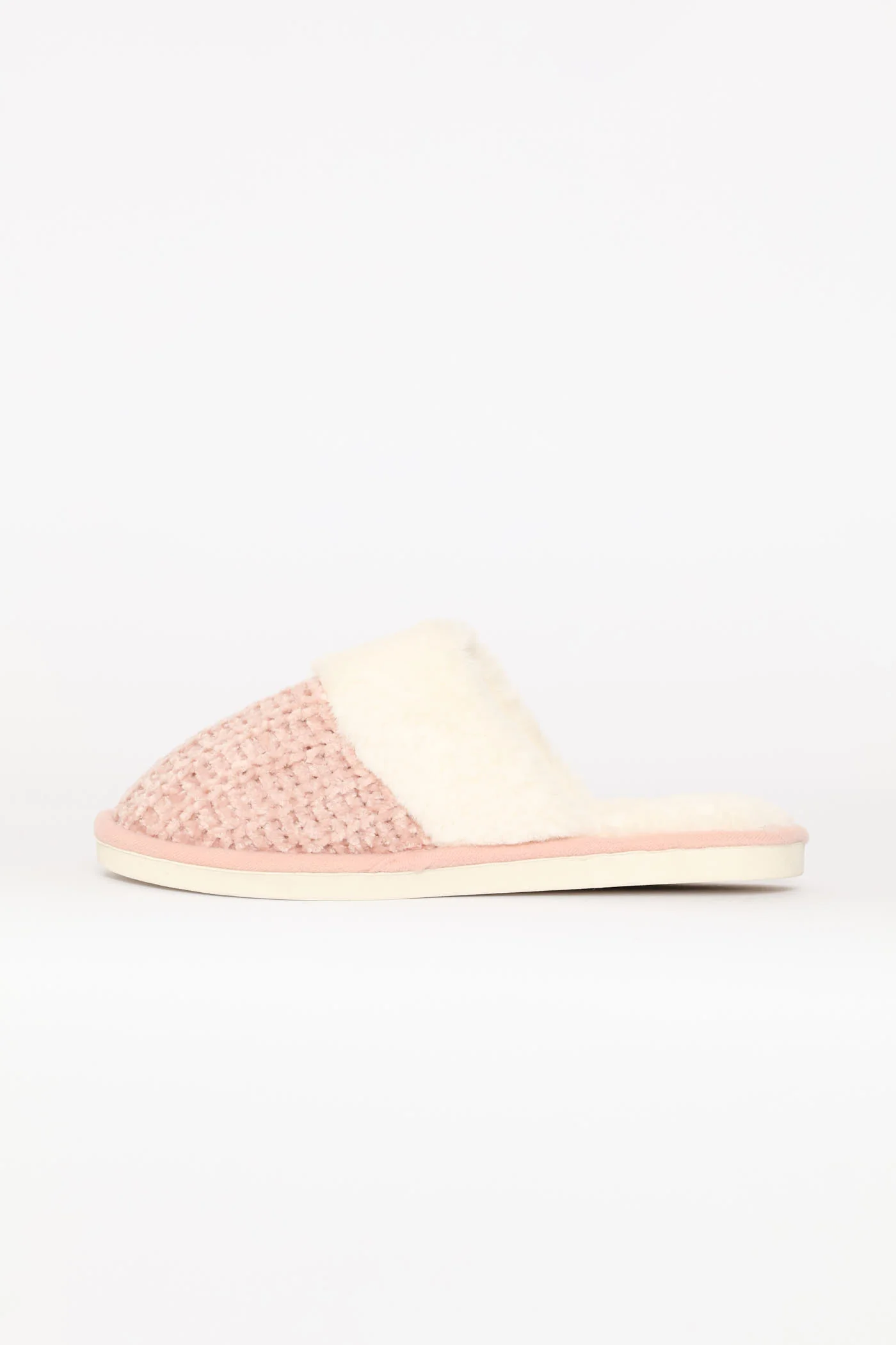 Chenille Closed Toe Slipper With Fur Topline - Blush - Image 4