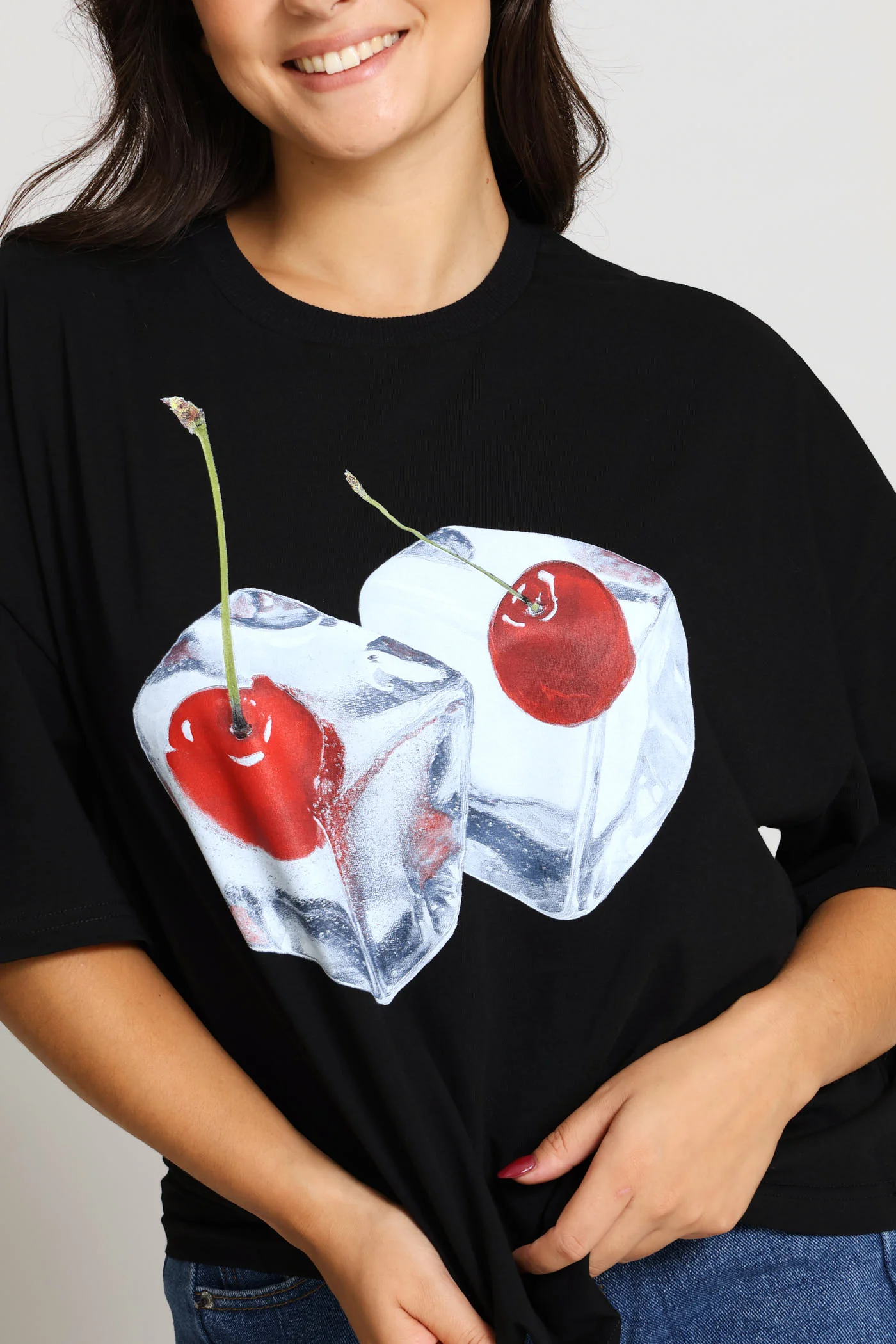 Cherry Cubes Oversized Boxy Tee - Black - Image 2
