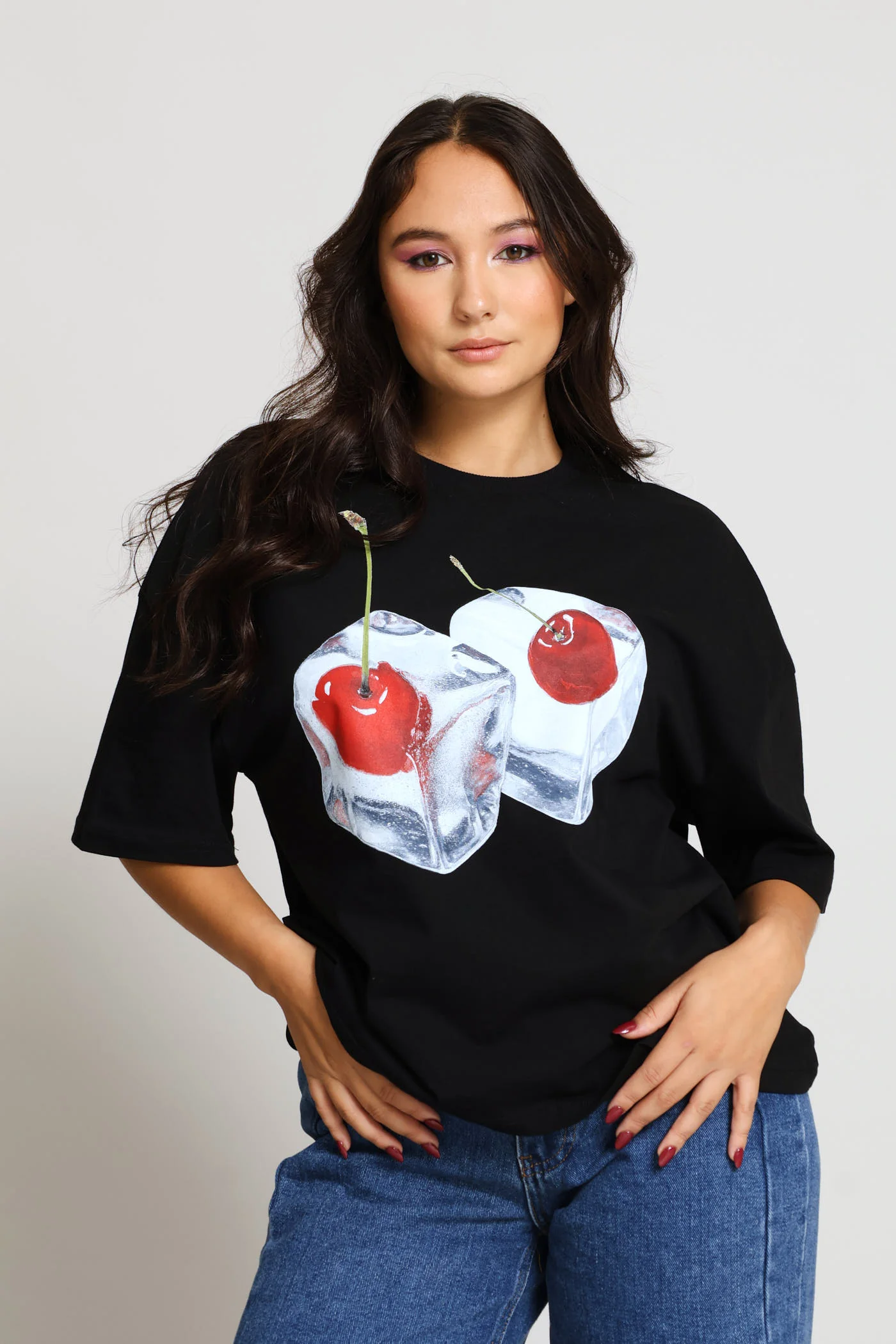 Cherry Cubes Oversized Boxy Tee - Black - Image 3